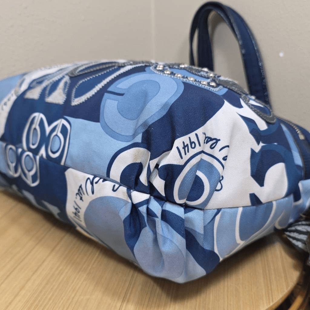 Coach RARE Poppy Pop C Glam Tote Blue Denim Applique Studded Limited Edition Sho