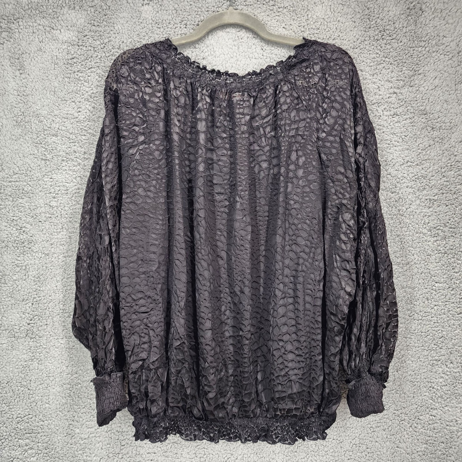 BCBGMAXAZRIA Womens Large Black Silk Long Sleeve Semi Sheer Attached Cami Blouse