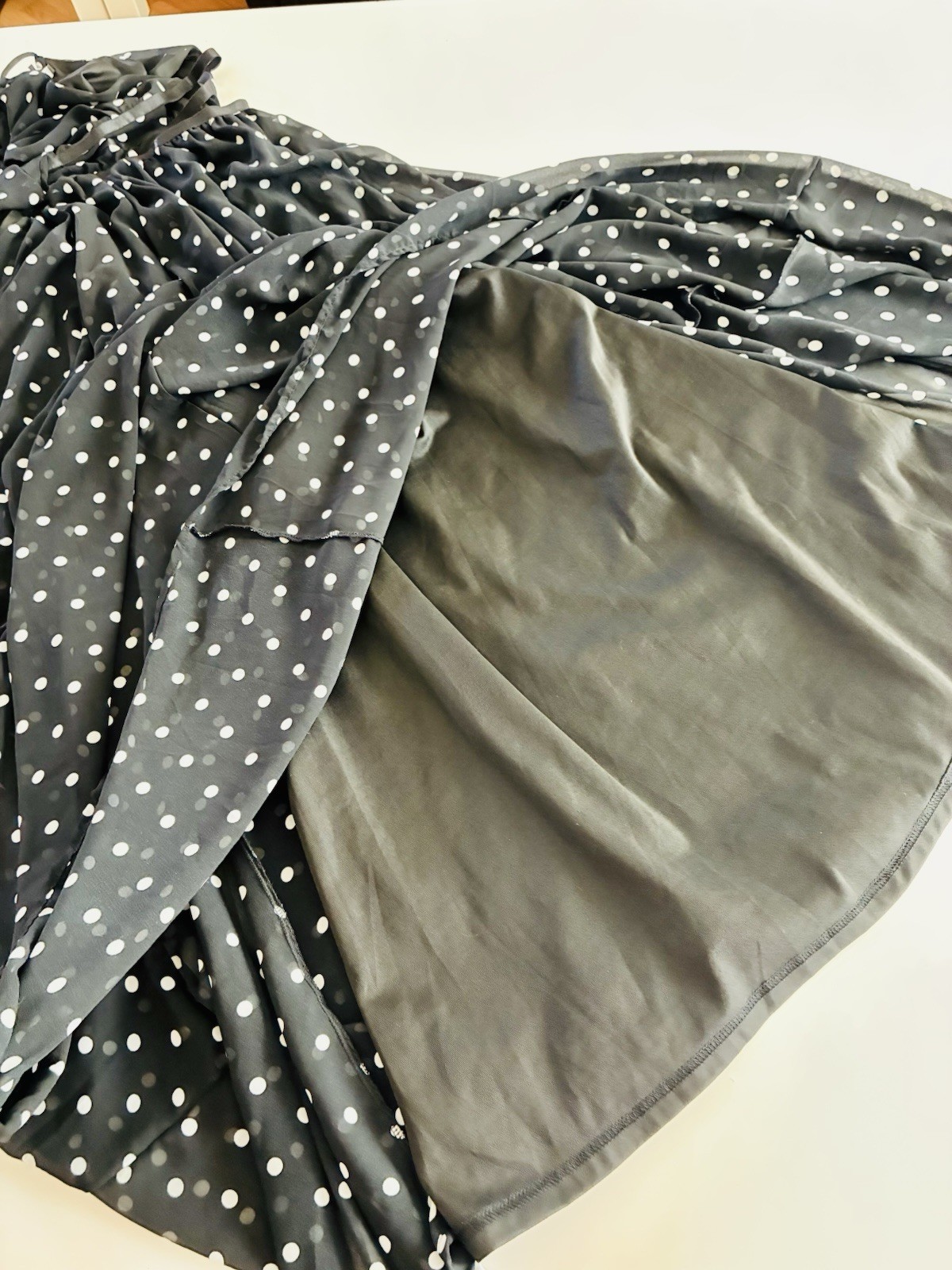 ASH NOVA Womens M Black/White Polka Dot Halter Maxi Chiffon Lined 3015D