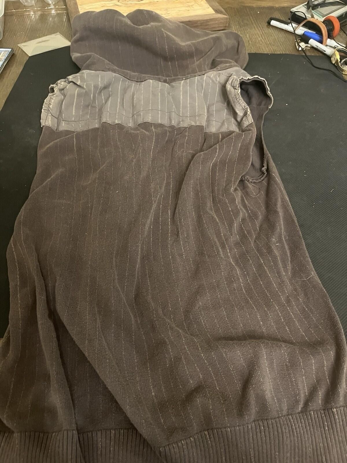 Armani Exchange Cutoff Hoodie, Brownish Grey With Stripes