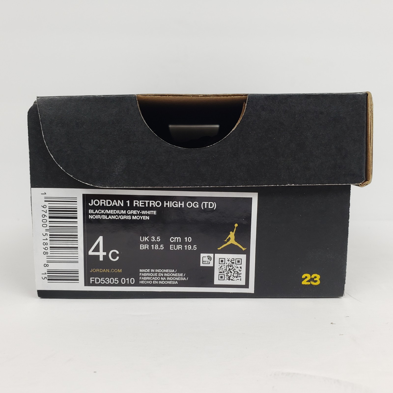 Nike Air Jordan 1 Retro High OG TD Toddler Size 4c Black Medium Grey White Shoes