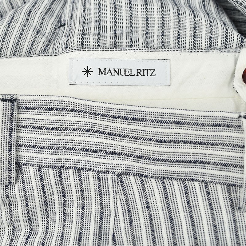 MANUEL RITZ Navy Striped Slim Fit Linen Blend Single Pleat Pants IT 48 US 32 NWT