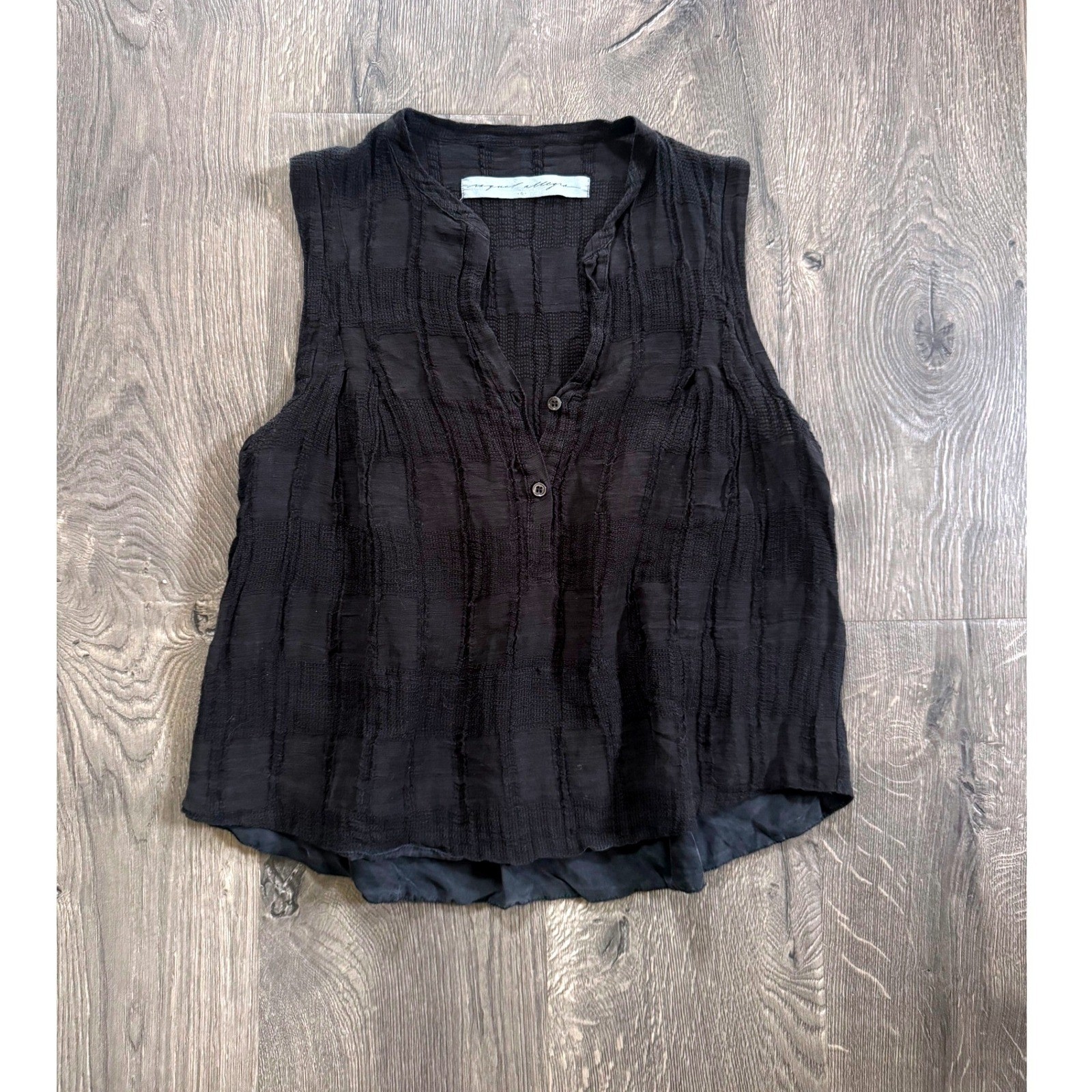 Raquel Allegra Gauze Henley Tank Top 0 Black Hemp Cotton Silk Excellent