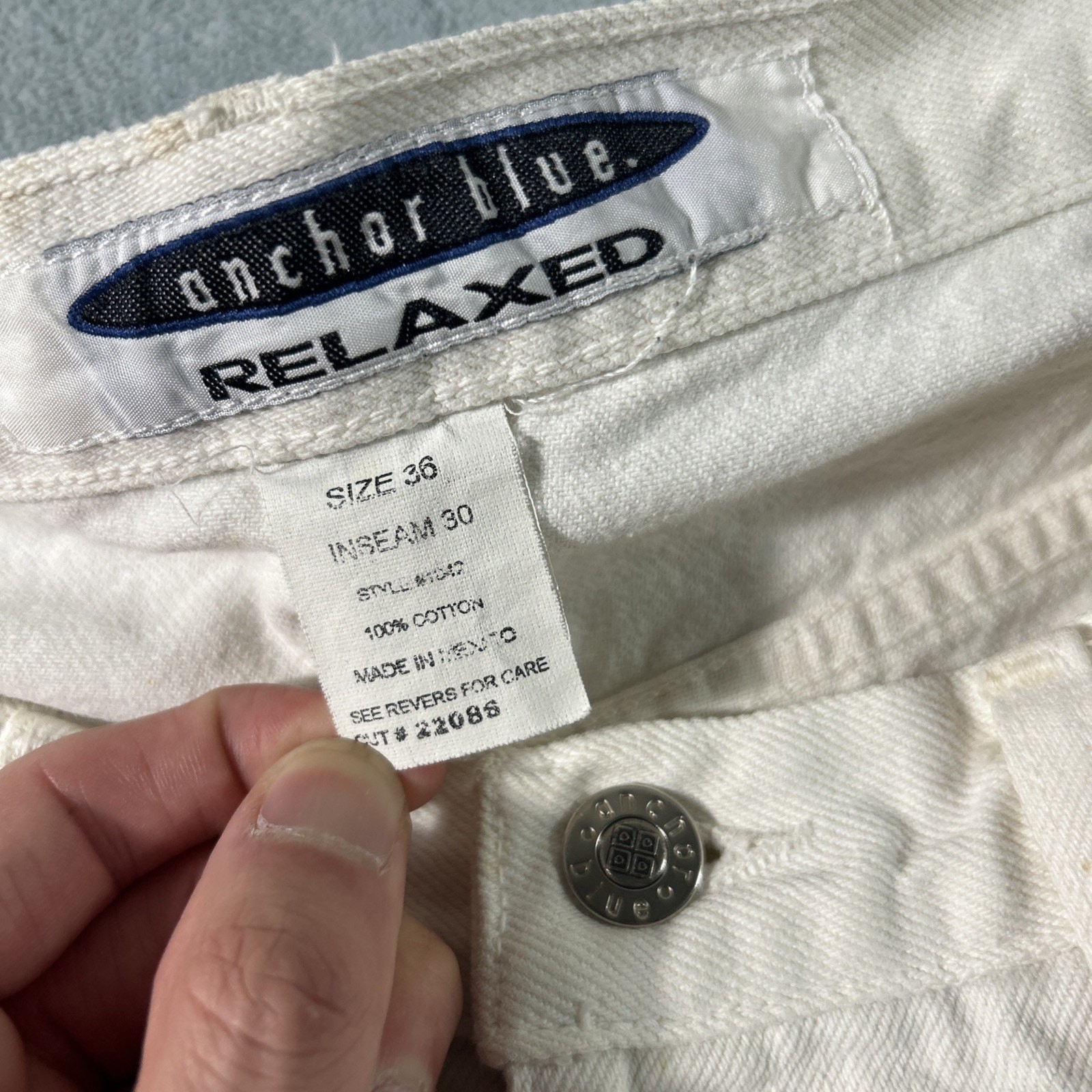 Y2K 2000s Anchor Blue Relaxed White Jeans 36×32 Baggy Hamilton Baggie Loose VTG