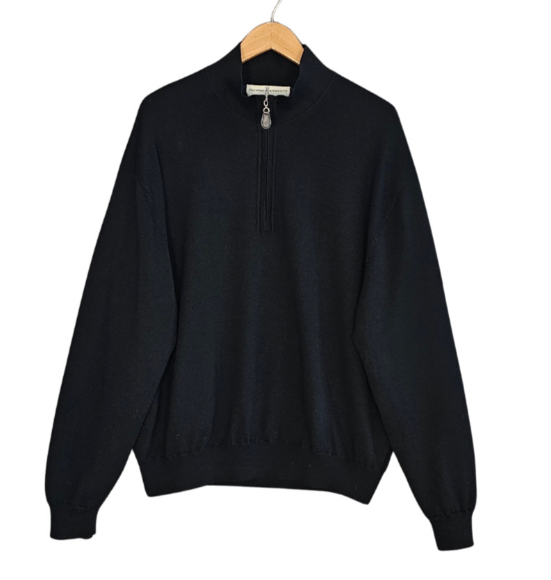 Fairway & Greene 100% Wool Quarter‑Zip Sweater Black Lined Vintage Hong Kong