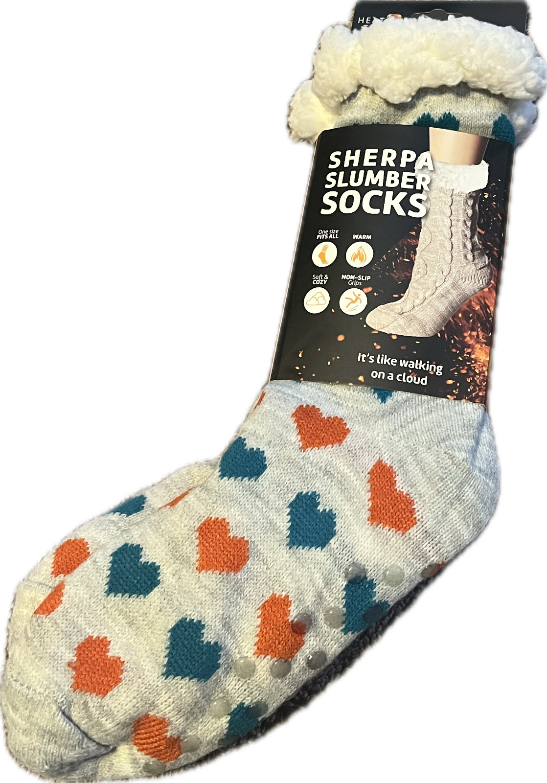Sherpa Slumber Socks by Heat Trendz, Multicolor Heart Design, New