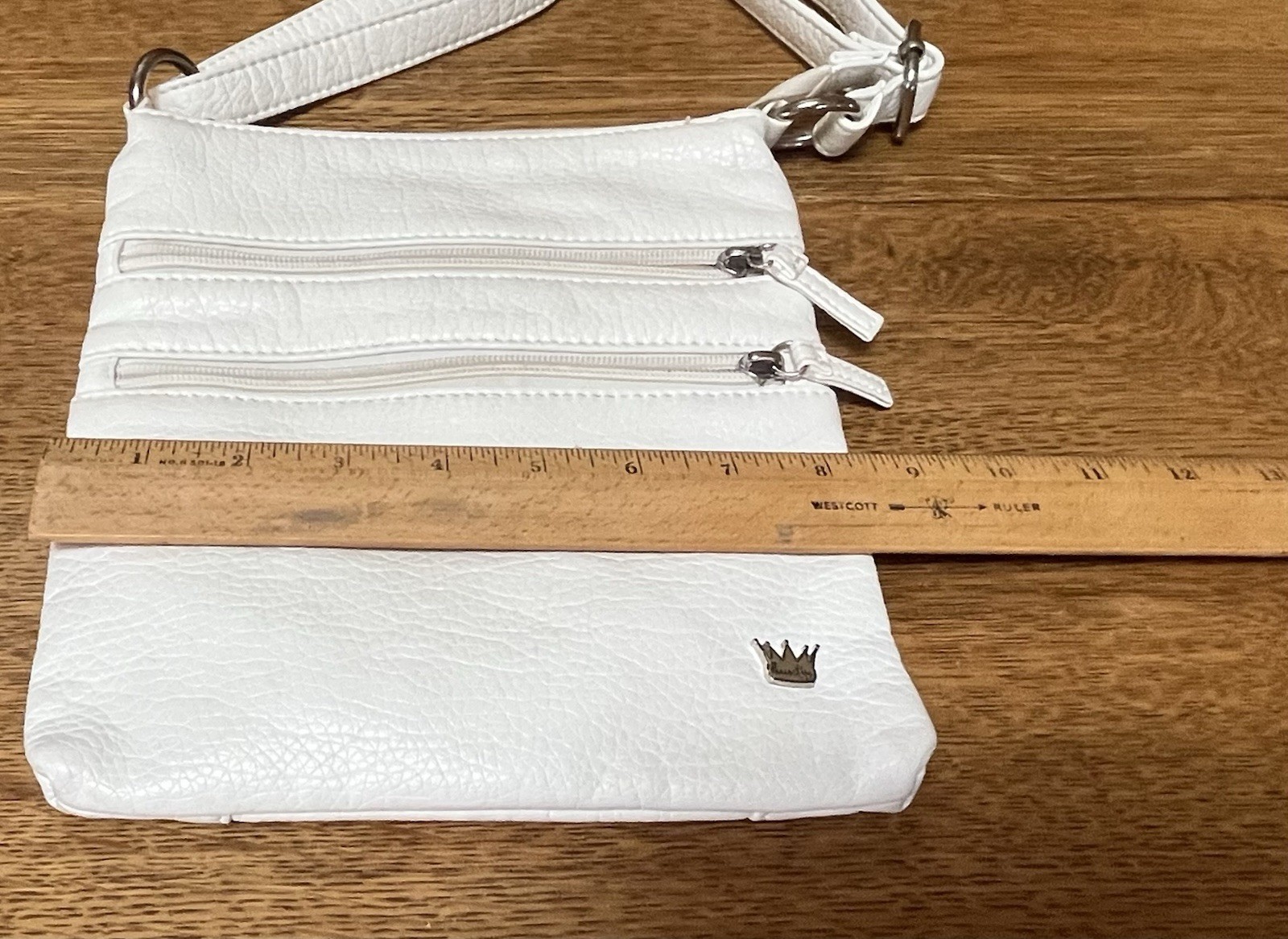 Purse King Crossover Shoulder Bag Ivory Double Strap Zipper 8.5”x8.75” EUC