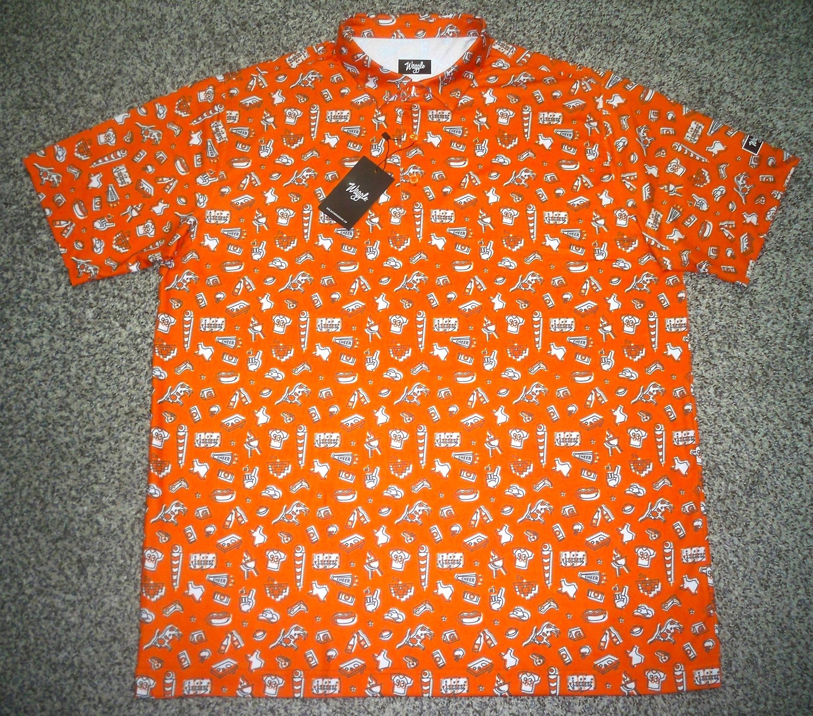 NWT Men’s WAGGLE Golf Polo 2XL ORANGE w/Football Tailgating Theme Logos