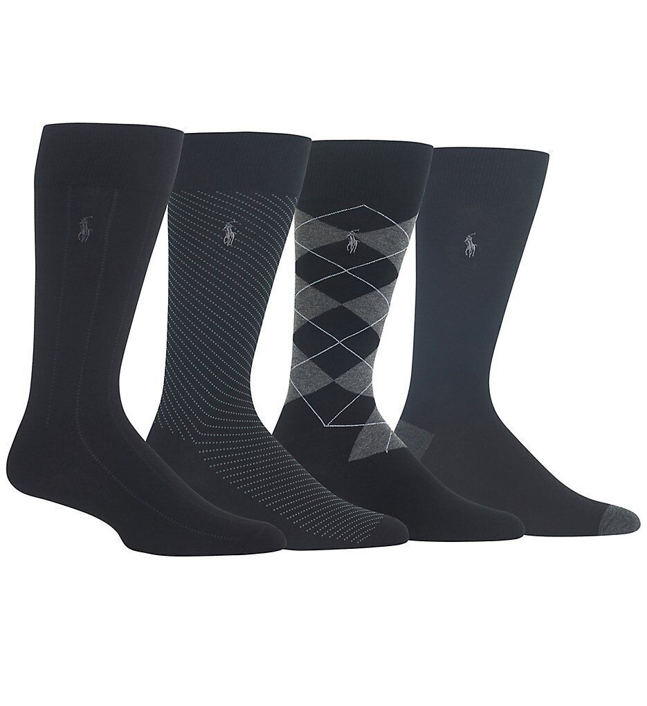 Ralph Lauren 4 Pack Dress Socks for Men Flat Knit Fabric With Different Patterns