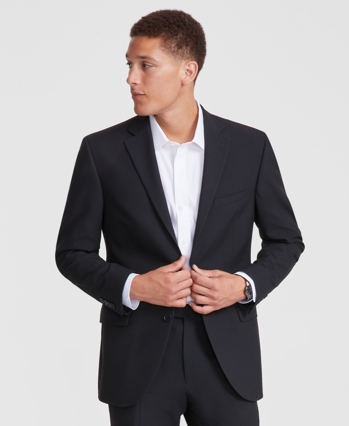 Dkny Mens Modern fit 2 Piece Suit 46 L / 39 Waist Black Solid