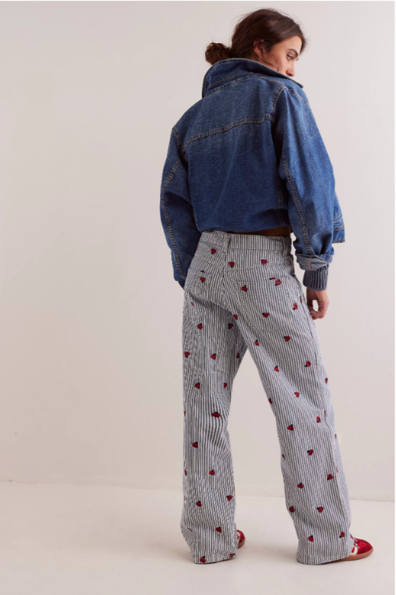 WE THE FREE Bugged Out Straight-Leg High Rise Railroad Stripe Denim Jeans 31