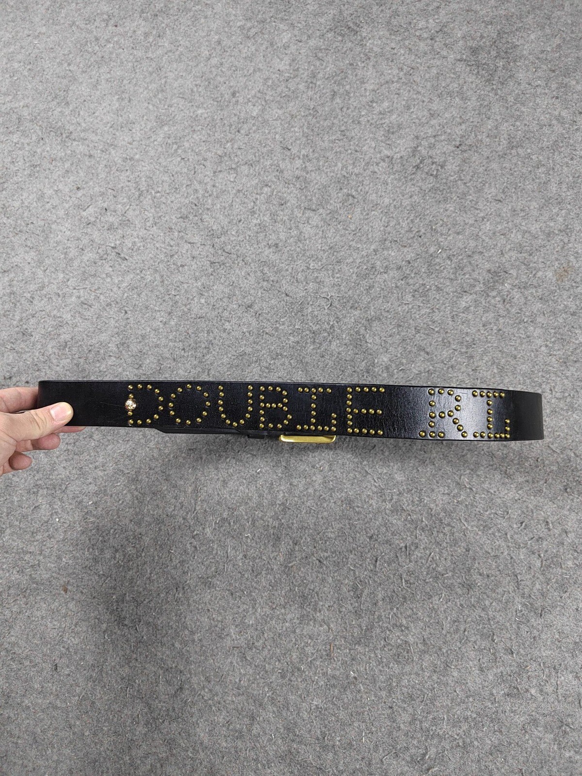 RRL Double RL Vintage Brass Studded Leather Belt Solid Brass Buckle Size 34