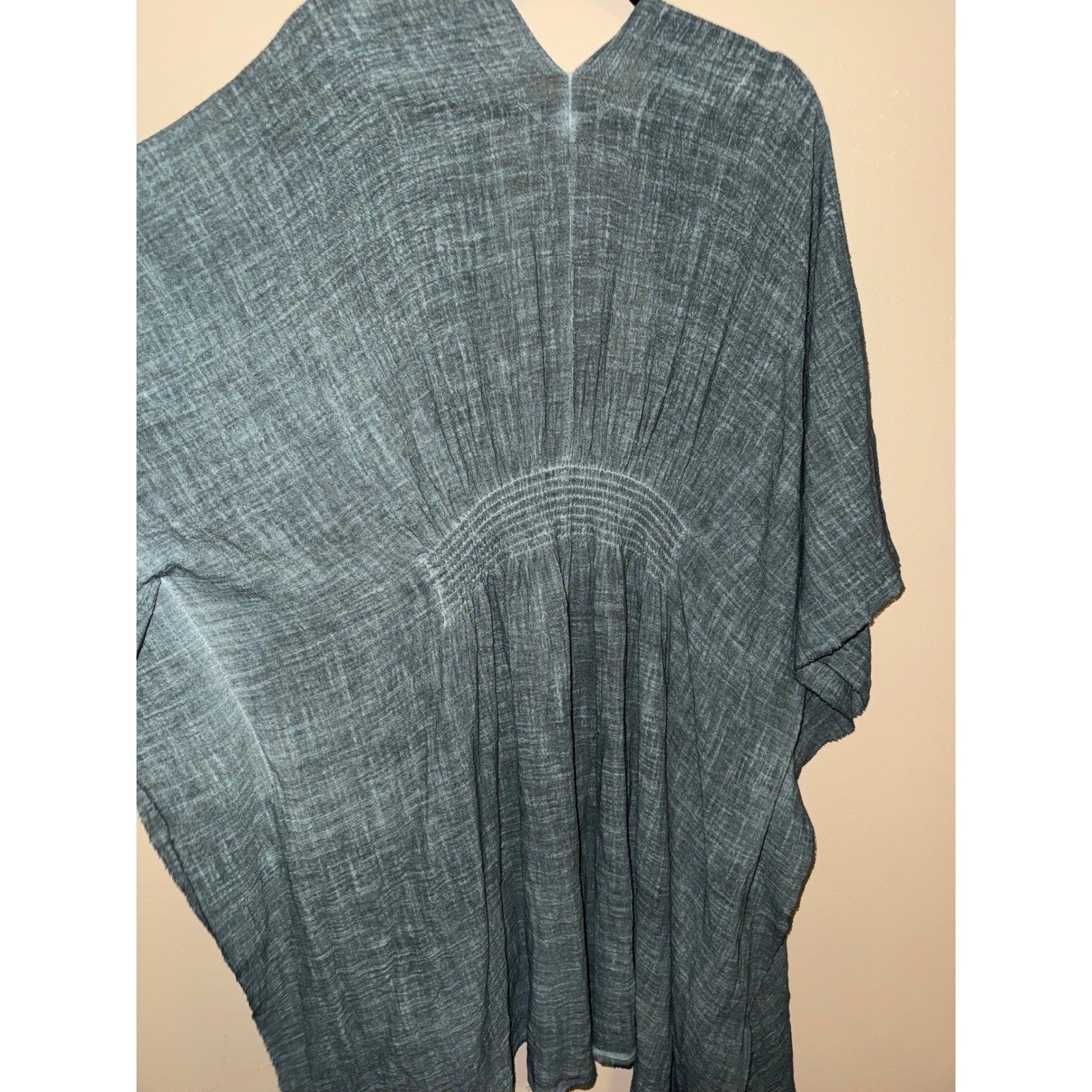 Davi & Dani Women Boho Teal Cotton Gauze Kimono Smock Waist Raw Hem Wrap Medium