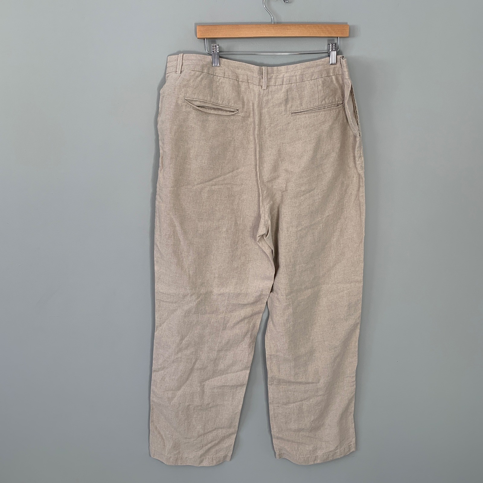 L.L. Bean Classic Fit 100% Linen Pants Beige Tan Womens 18 Reg