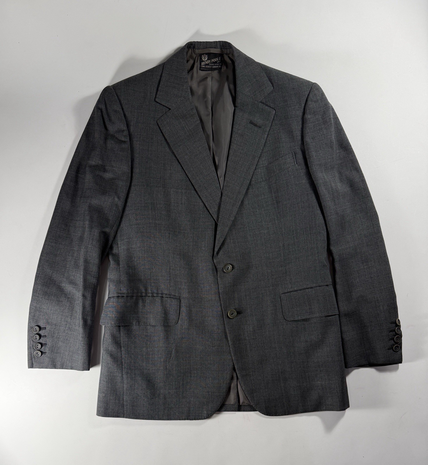 Henry Poole Bespoke Savile Row Gray Glen Check Blazer 40R Est Wool Vintage 1979