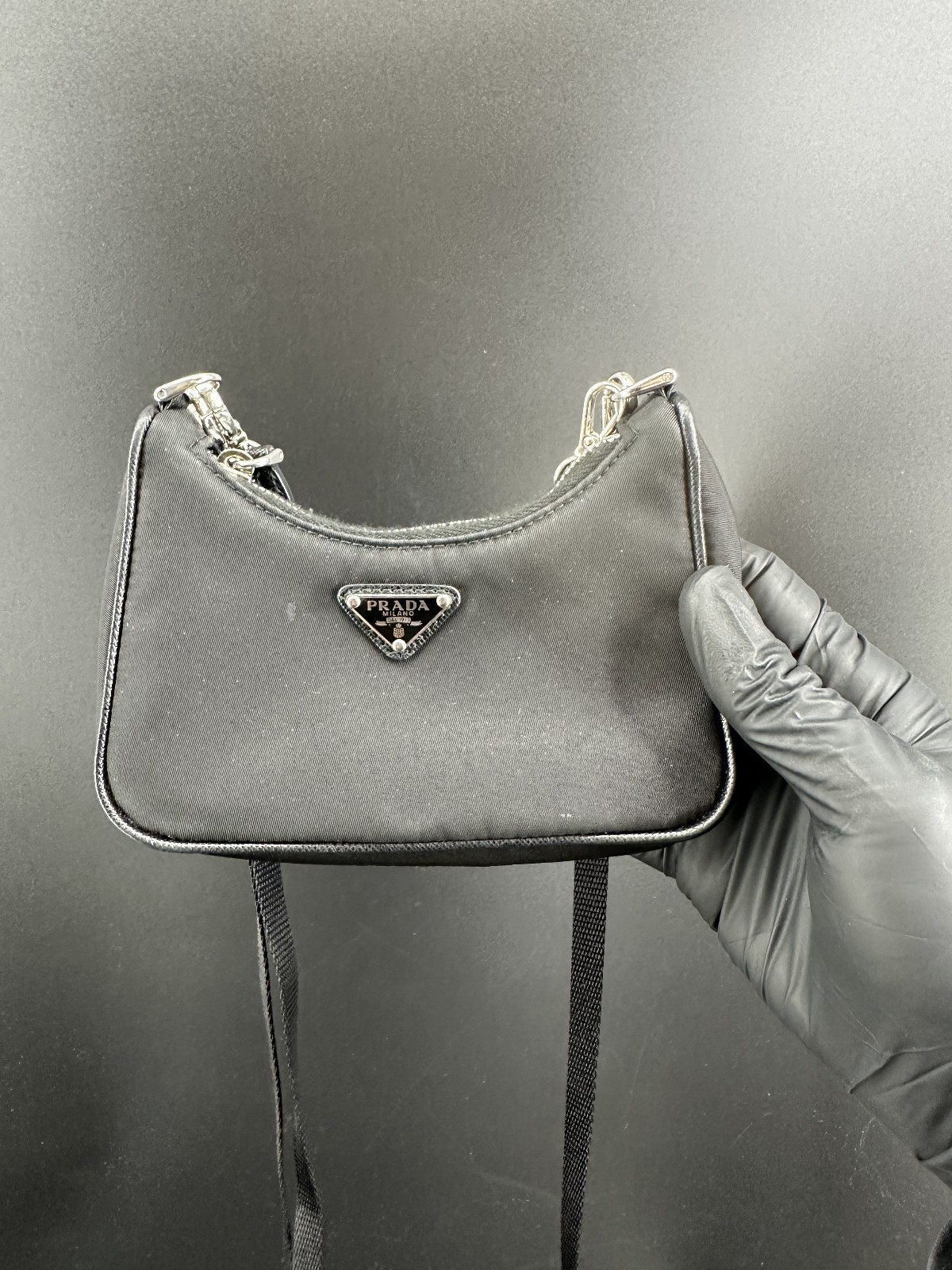 Prada Re-Edition 2005 Re-Nylon Shoulder Bag Black with Chain Strap