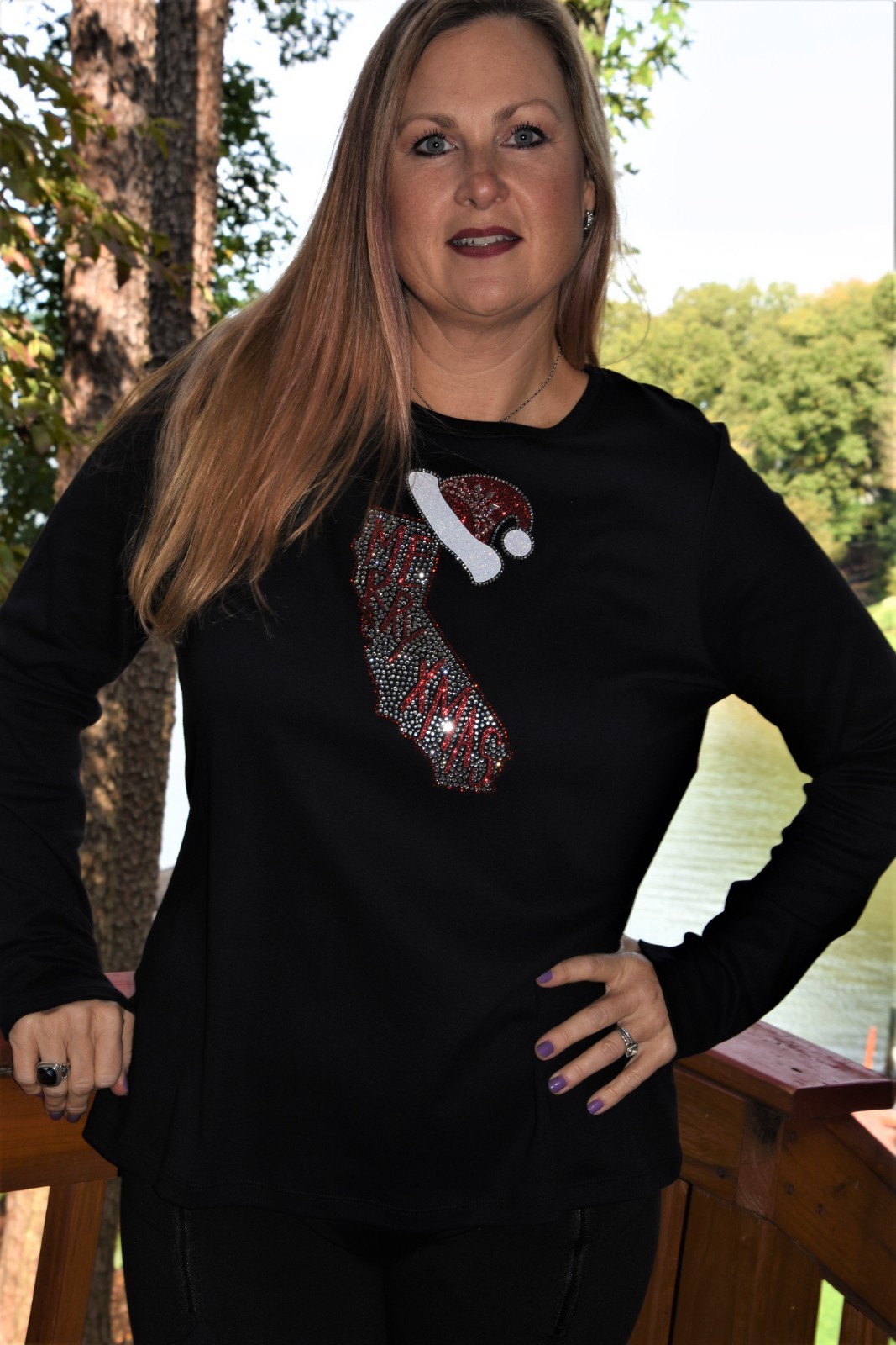California Christmas rhinestone glitter shirt XS S M L XL XXL 1X 2X 3X 4X 5X