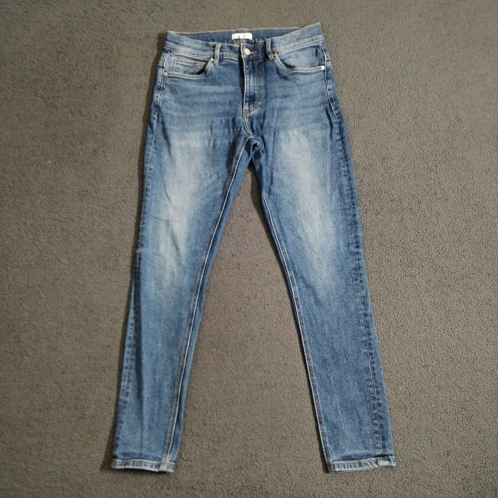 Arne Jeans Mens 30×30 Regular Blue Denim Slim Stretch Whisker Leather Logo Fade