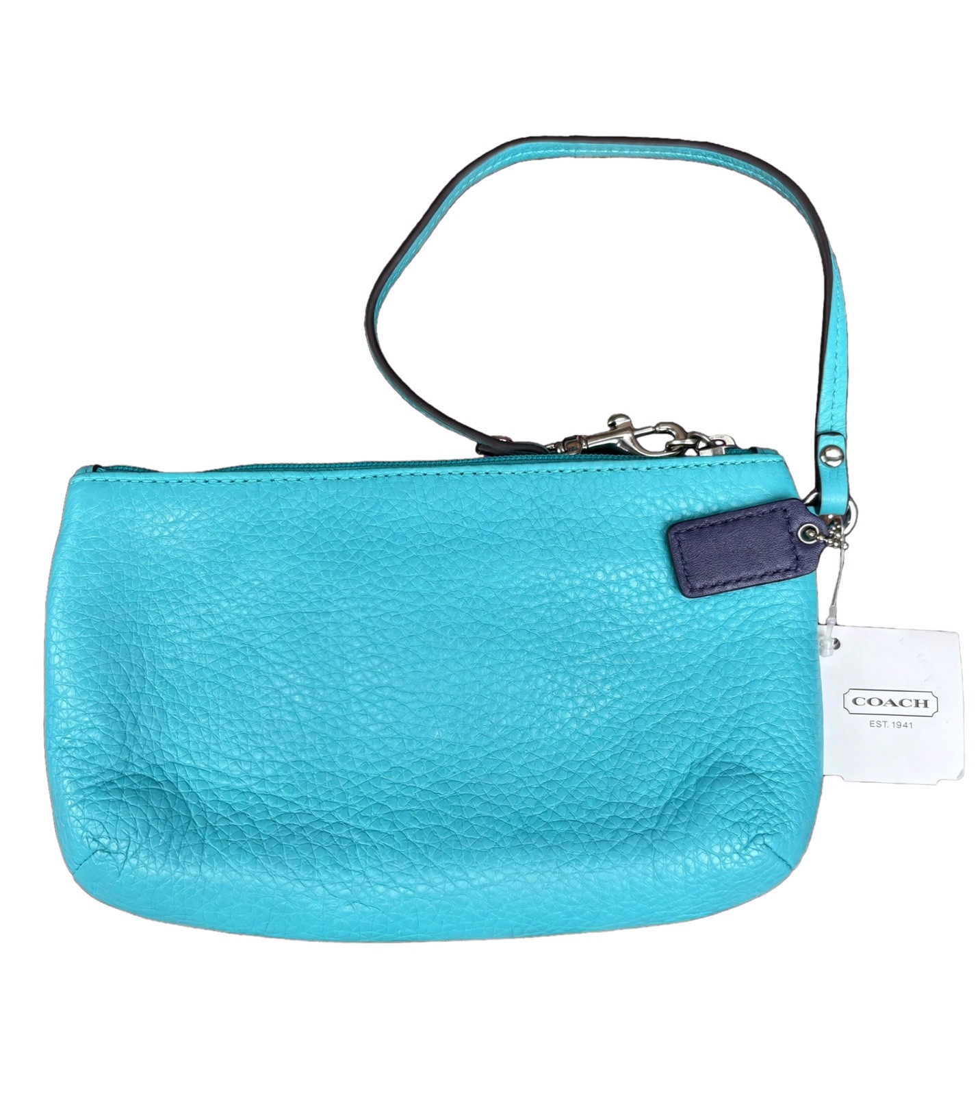 NWT Coach F49472 Park Leather Wristlet Turquoise Pebble Silver Turnlock