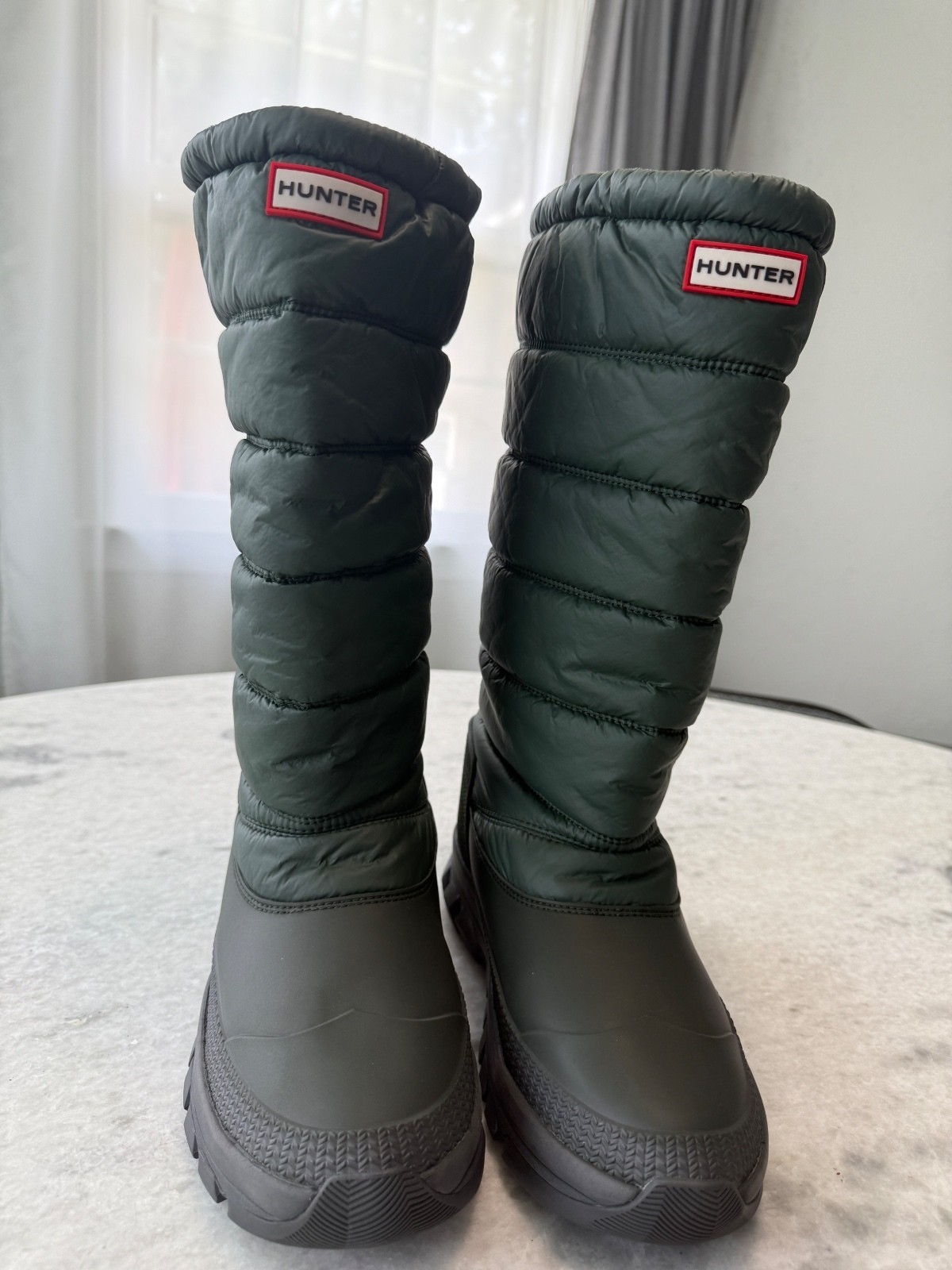 Hunter Women’s Intrepid Tall Snow Boots in an olive or willow green hue Size 8
