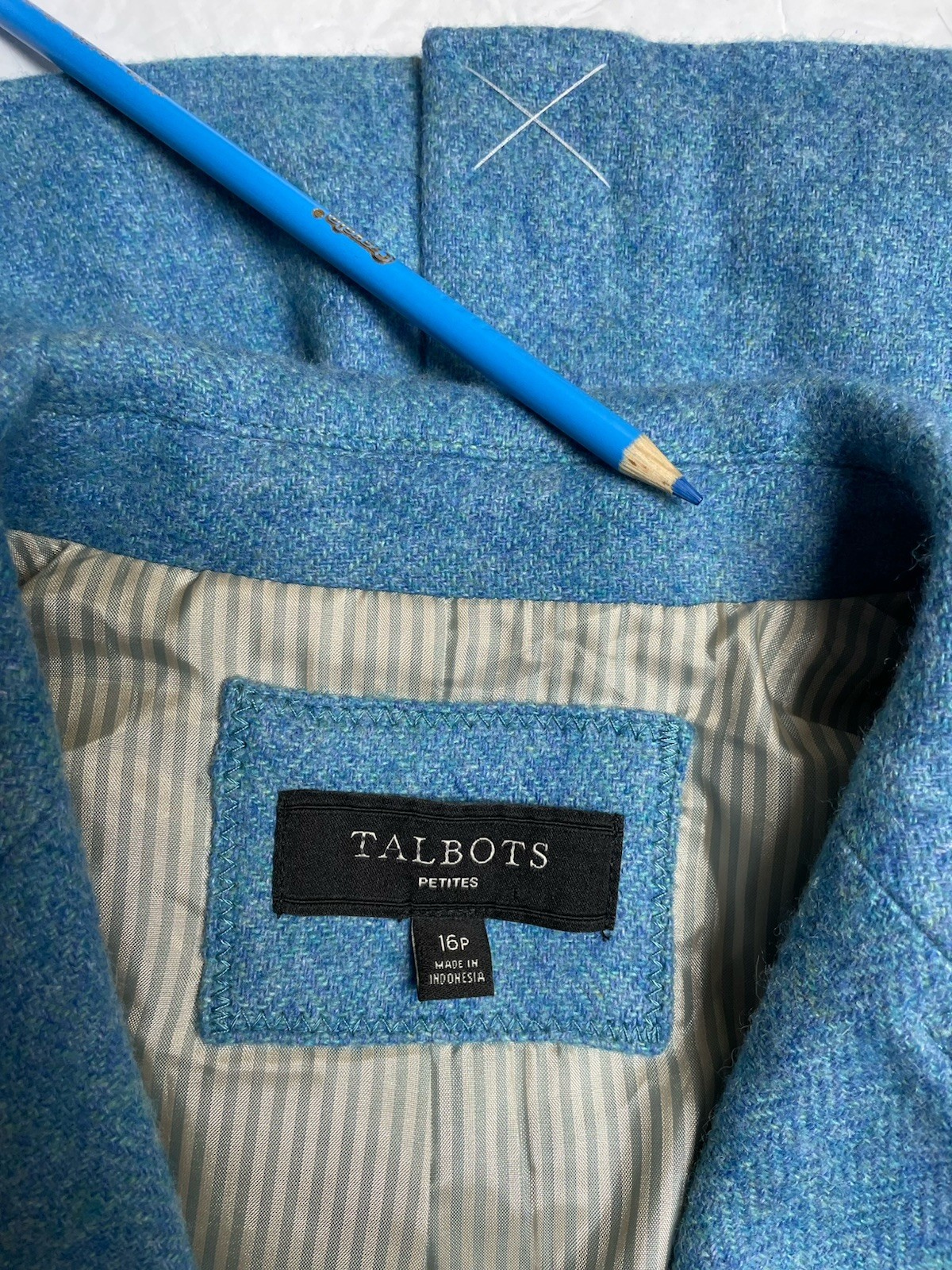 Talbots Turquoise Blazer Size 16P Fits 12P Petite Jacket Wool Blend Pockets Blue