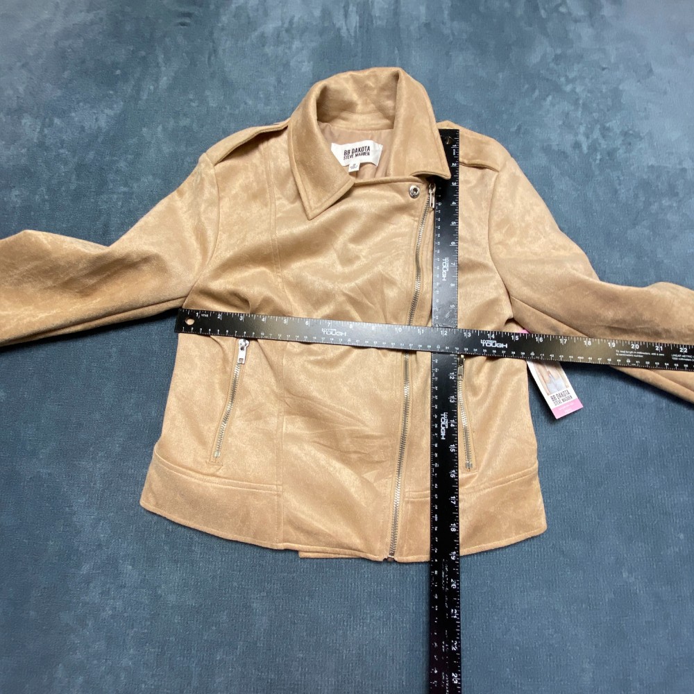 BB Dakota Steve Madden Motorcycle Jacket Womens Small Tan Stretch Faux Suede