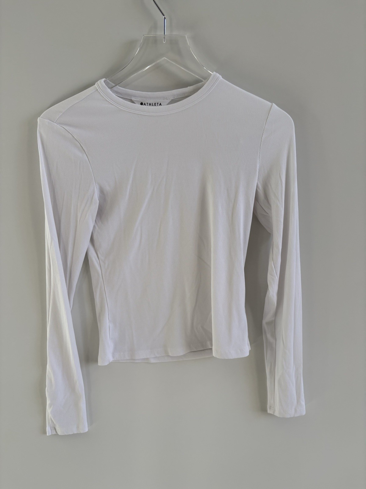 Athleta Signature Ribbed Crew Long Sleeve Top Size XS White Stretch Casual Basic