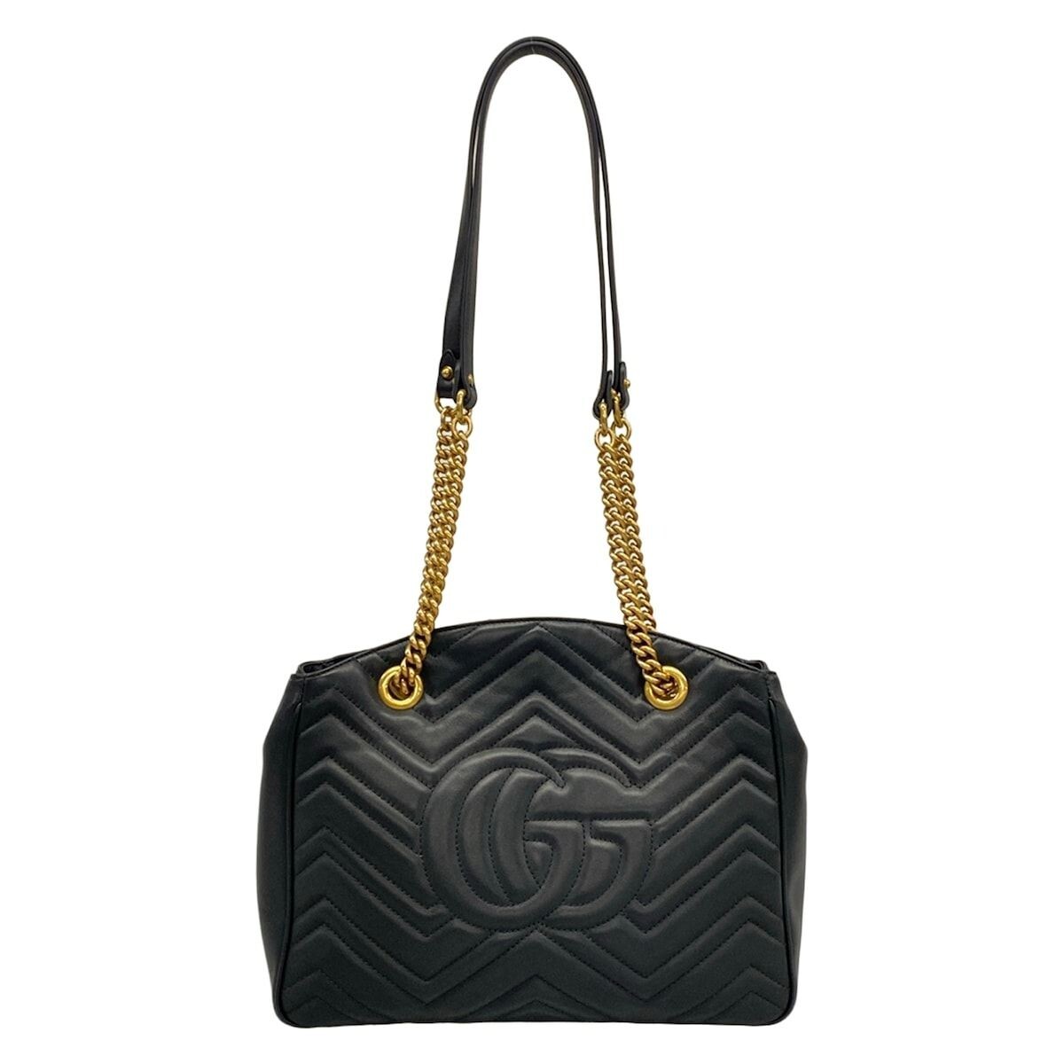 GUCCI GG Marmont 443501 Black Leather Chain Shoulder Bag Dust Bag Auth