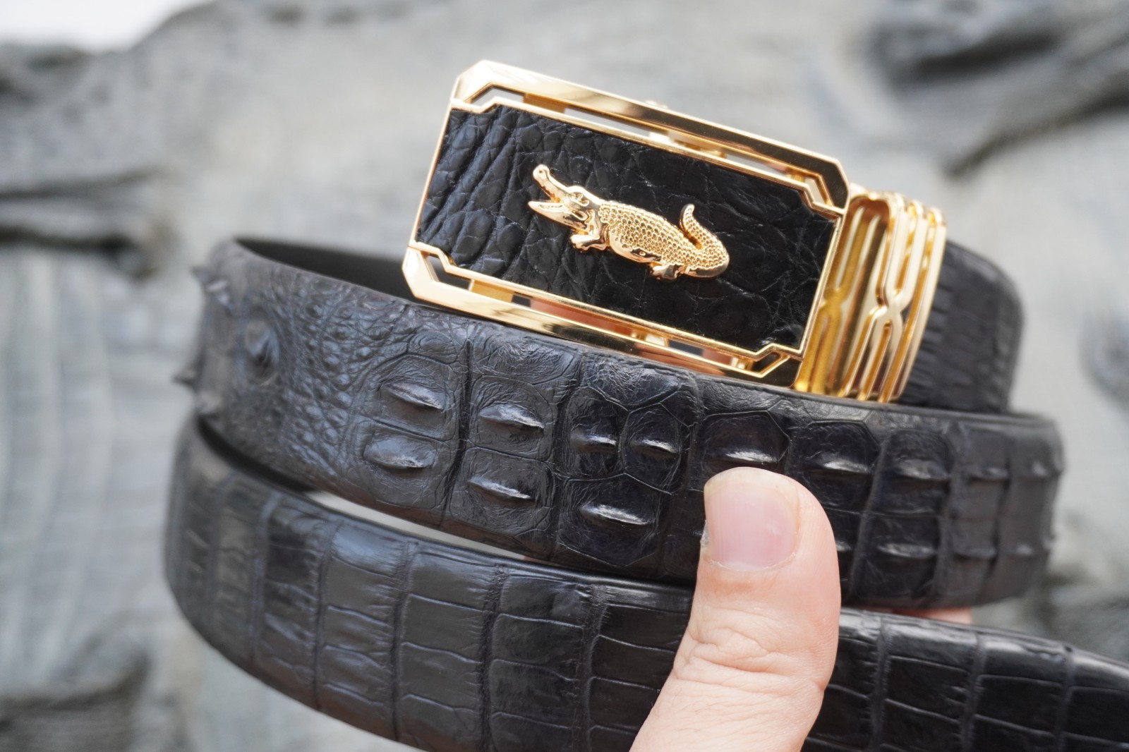 Black Real CROCODILE Hornback LEATHER Skin Men’s Belt -W 1.3 inch # Q40