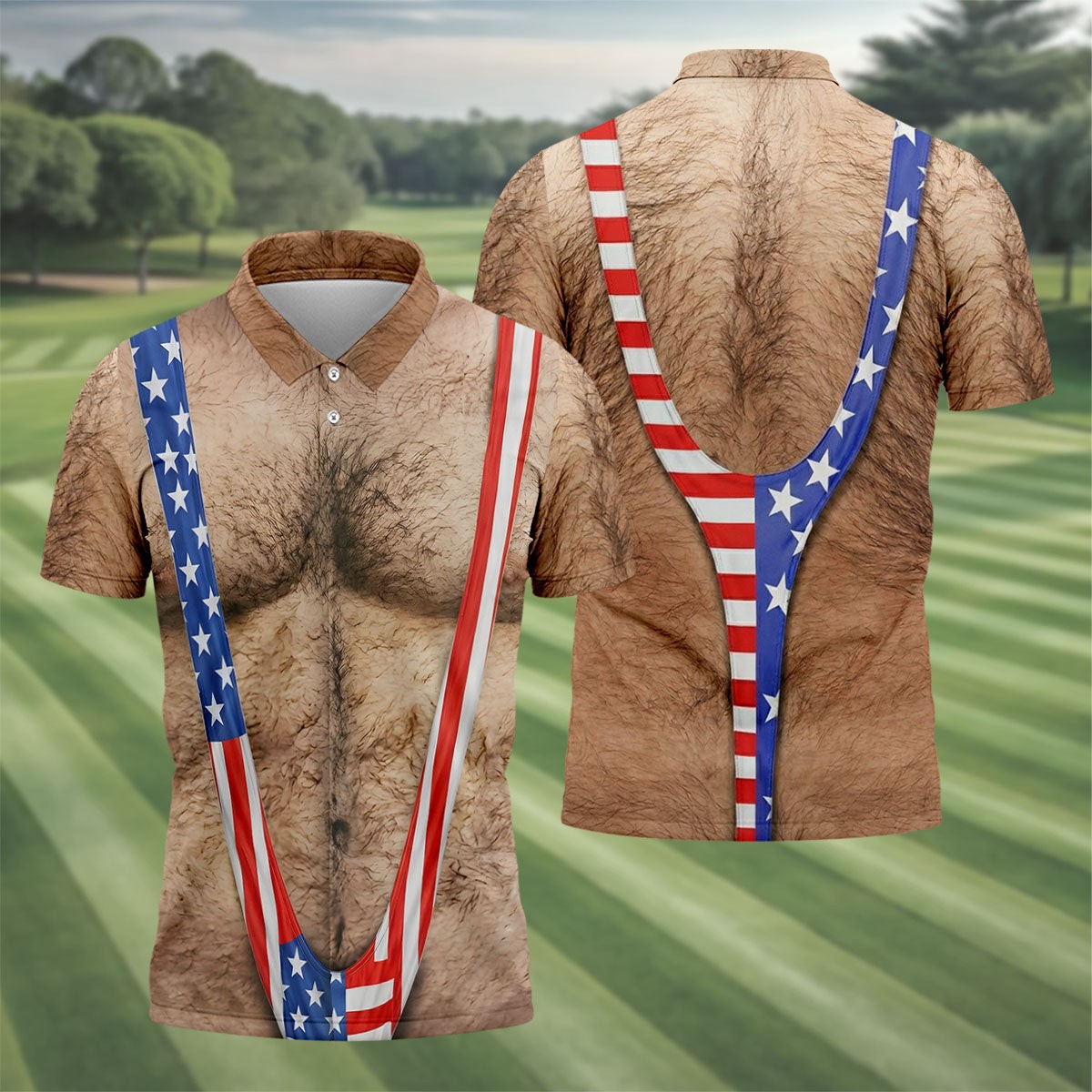 Hairy Body Funny Print Patriotic Golf Shirt 250th Anniversary 4th Of July Golf S