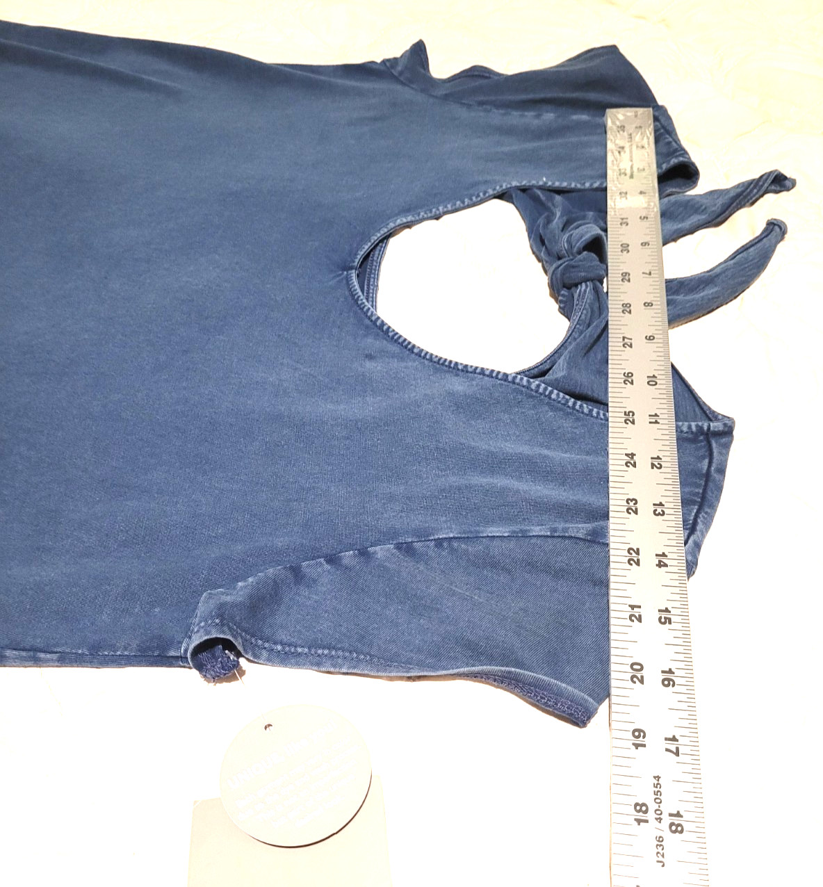 NWT Falls Creek Blue Chambray Style Top Ruffle Hem Tie Back Boho Casual M