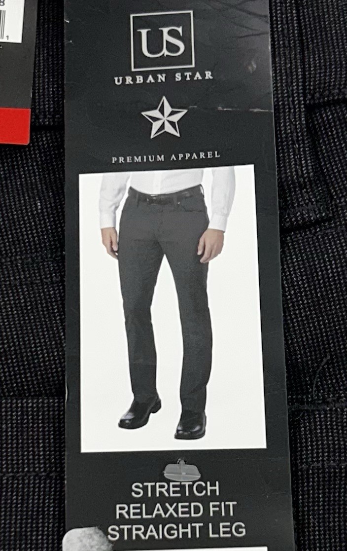 Urban Star Men’s Stretch Relaxed Fit Straight Leg Pants, Gray, Size 32X32