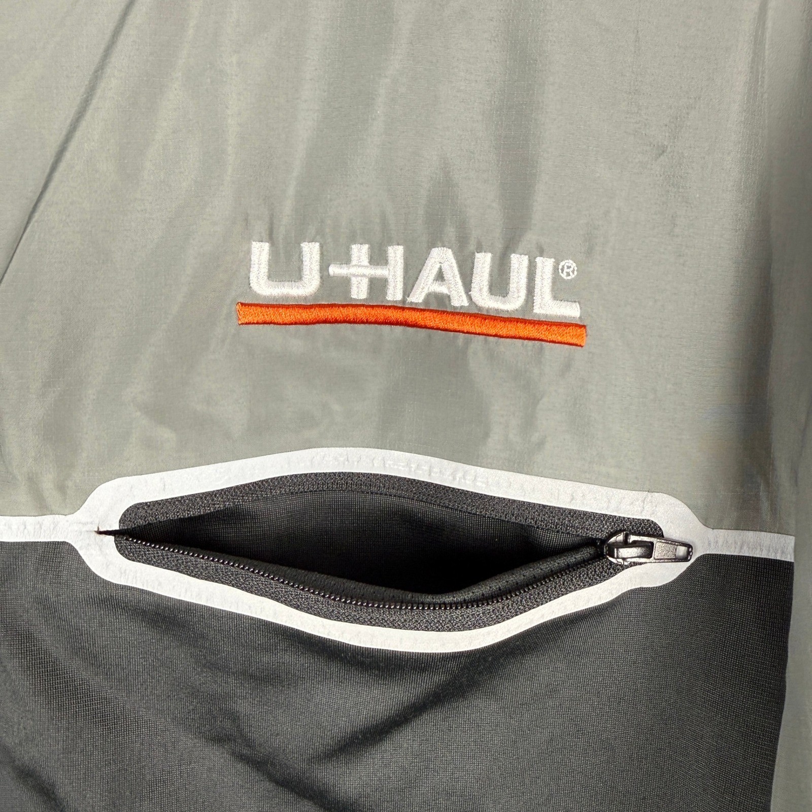 U-Haul Windbreaker Jacket Mens Large Gray Black Full Zip Embroidered Logo Truck