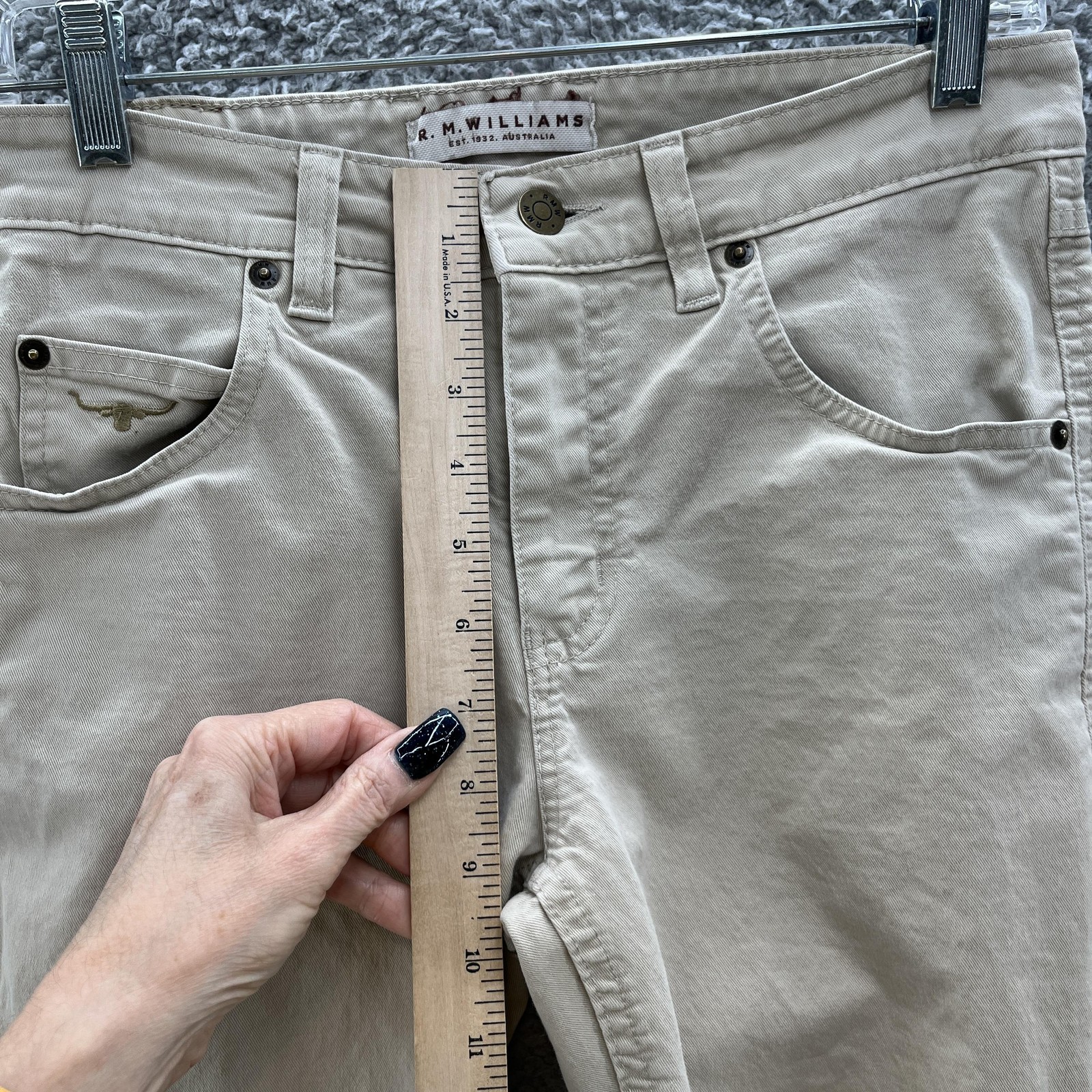 R M Williams Jeans Mens 30X31 Beige Stretch Cotton Straight Leg Made Australia