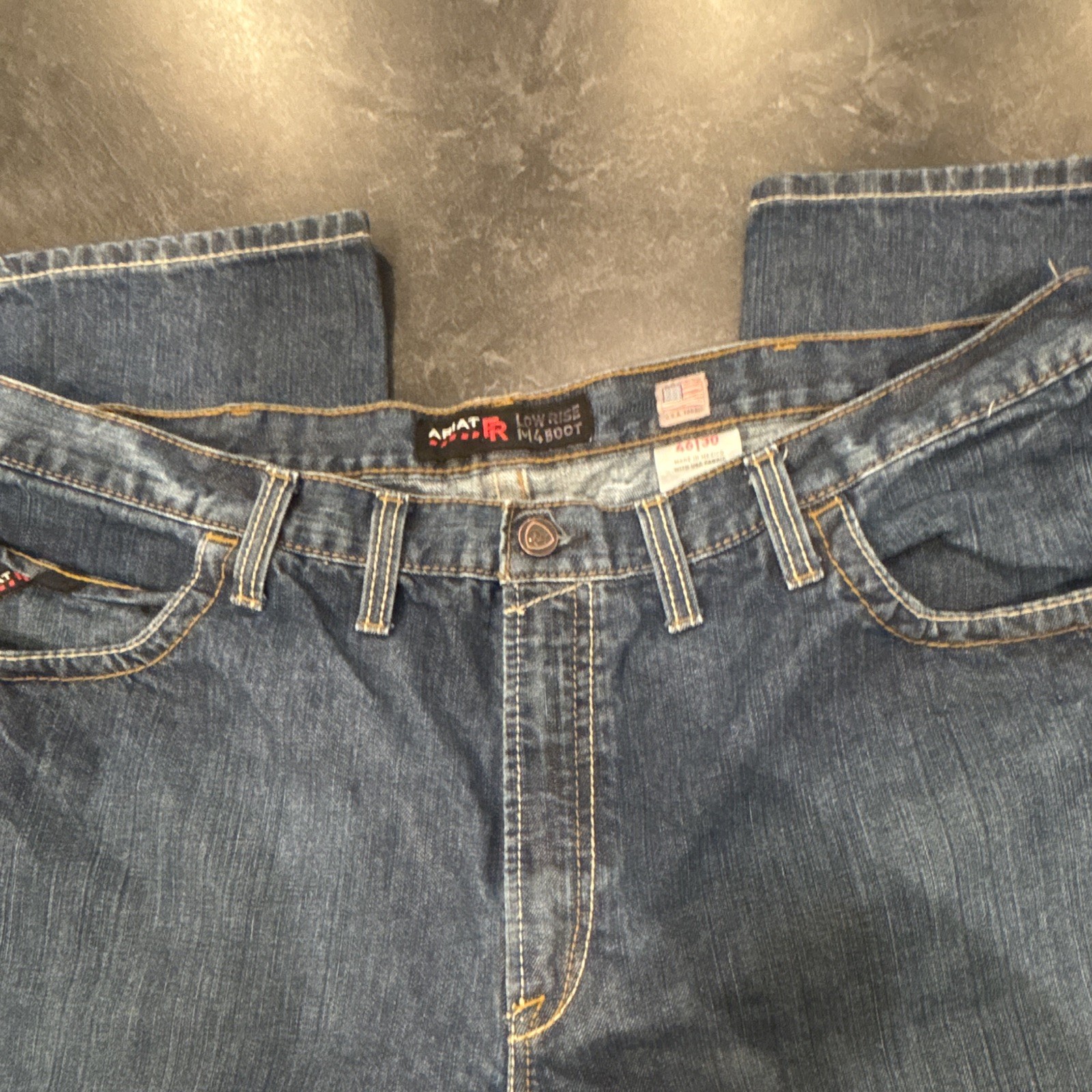 Ariat FR Men’s Low Rise Bootcut Dark Wash Blue Denim Jeans 5-Pocket