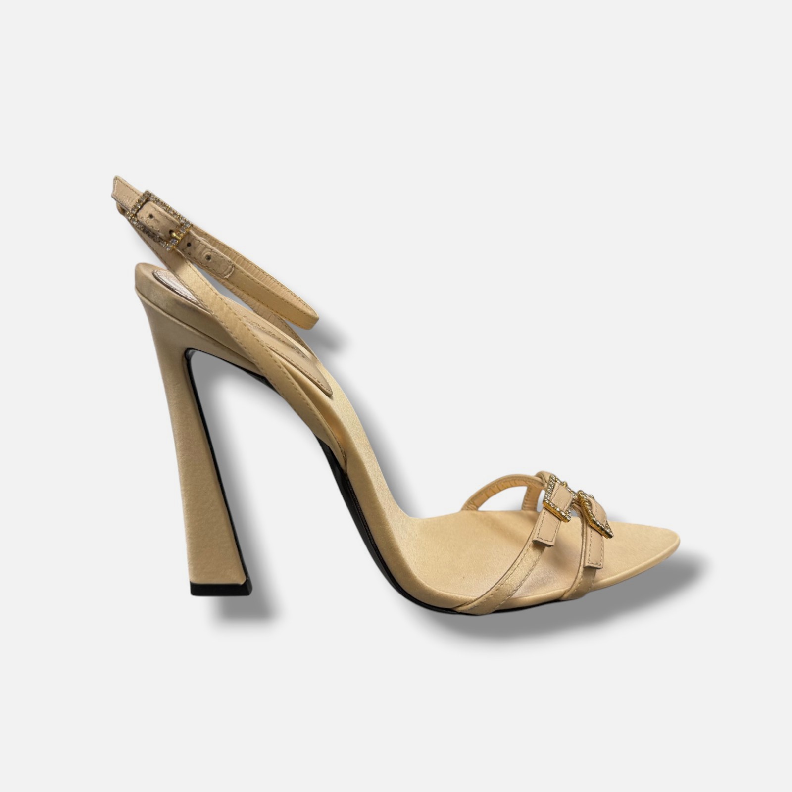 Saint Laurent Women’s Beige Lila Crepe Satin Sandals Shoes Size EU:37 US:7