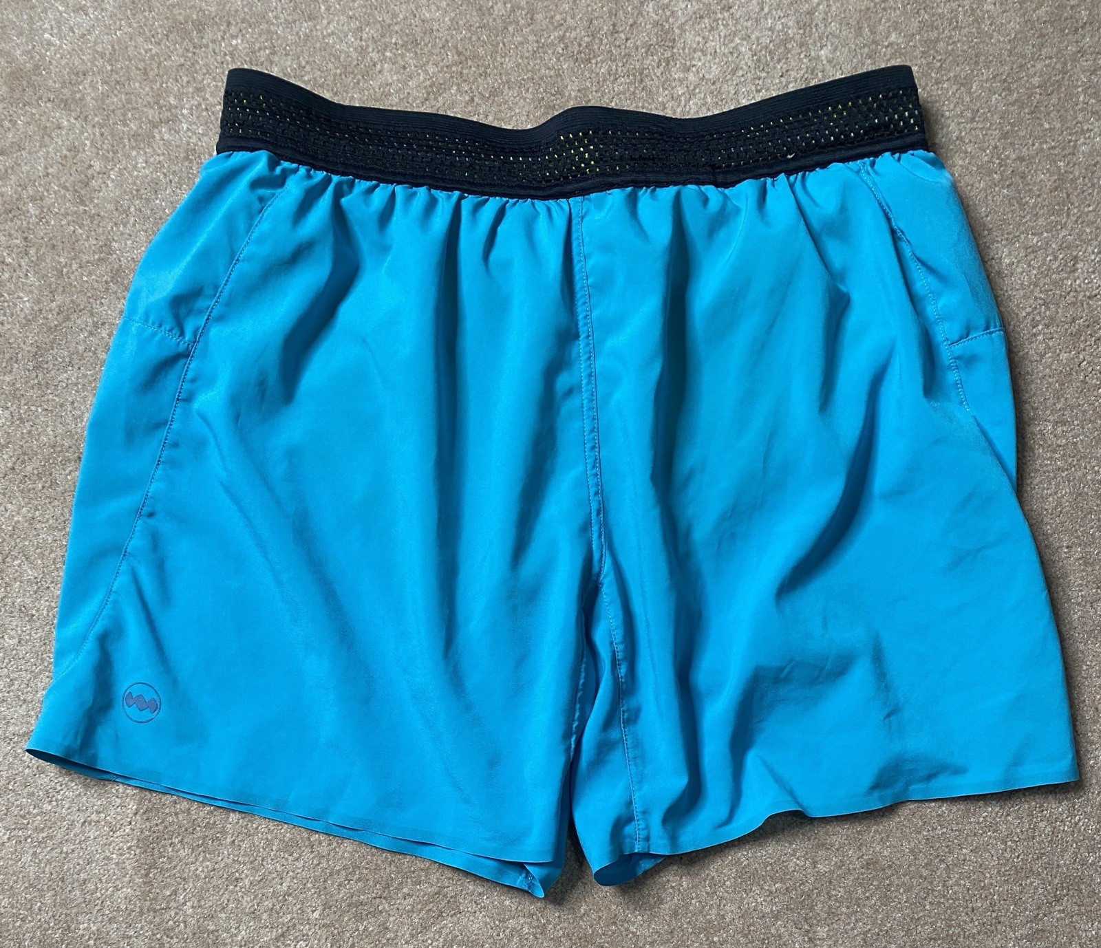 Janji AFO Middle Running Shorts Mens Medium Blue-Neon Yellow Liner 5” InseamEUC