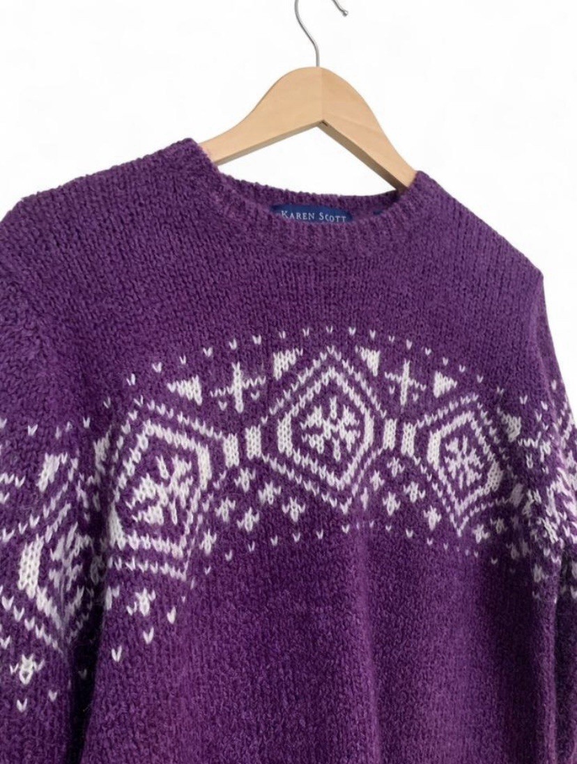 Purple Wool/Acrylic Blend Nordic Snowflake Design Sweater Sz PL