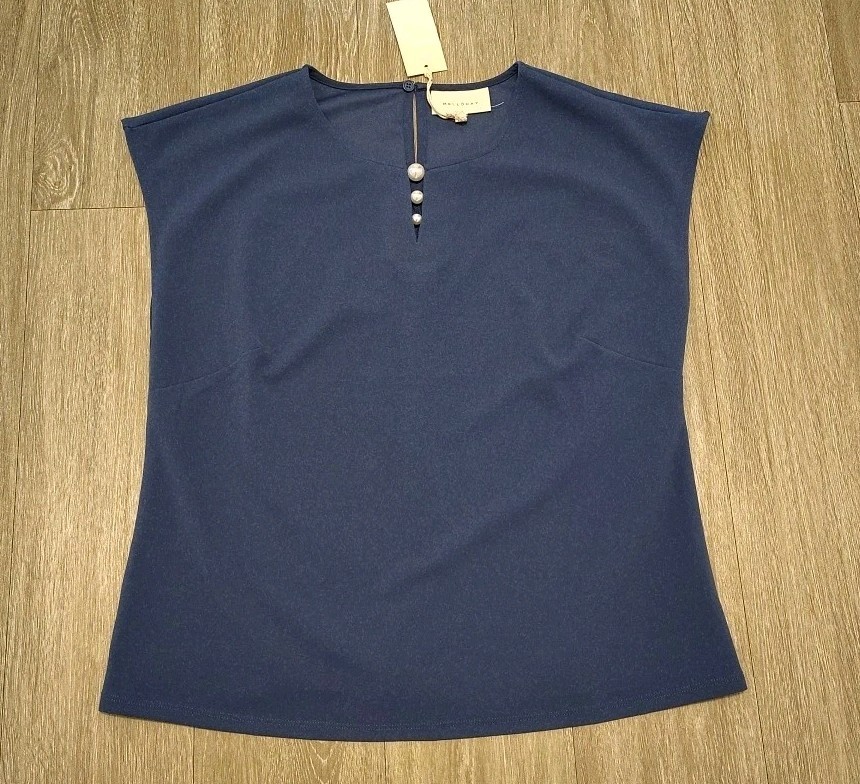 Melloday Blouse Woman’s Size Medium Stretch Purple Blueish Cap Sleeve Pullover