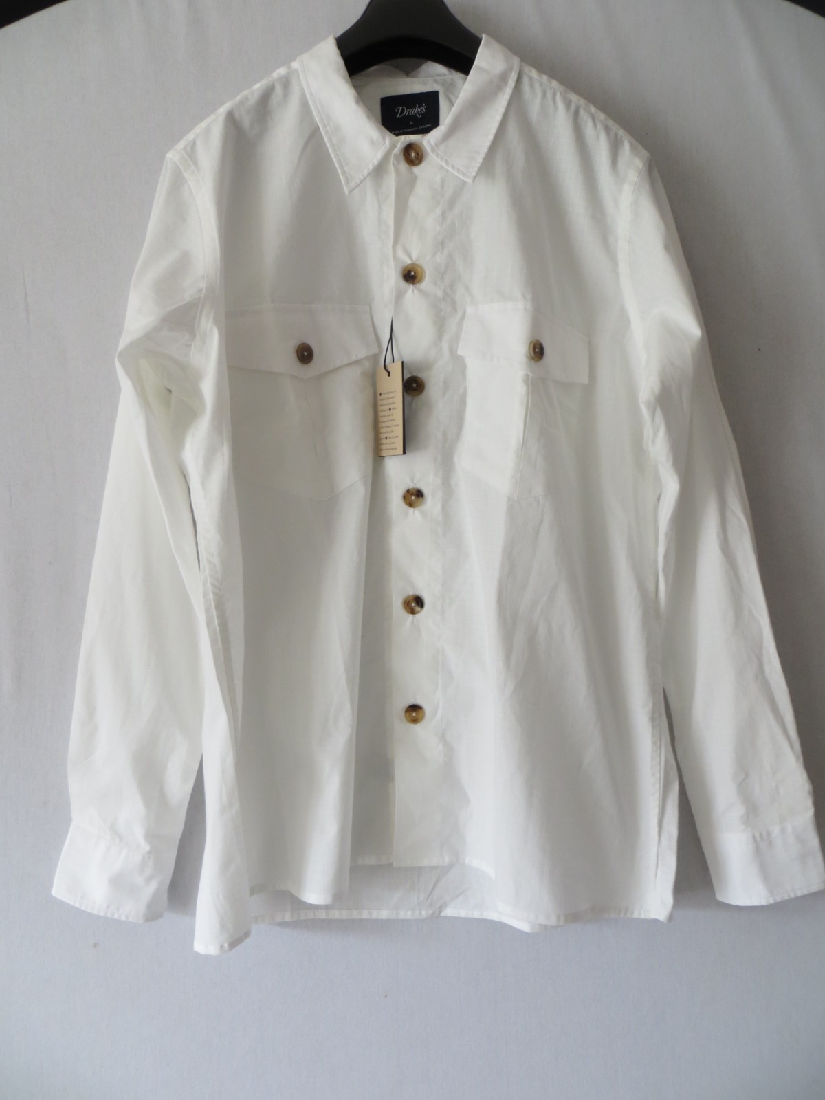 DRAKE’S WHITE RIPSTOP OVER SHIRT SIZE L NEW WITH TAG MADE IN ENGLAND