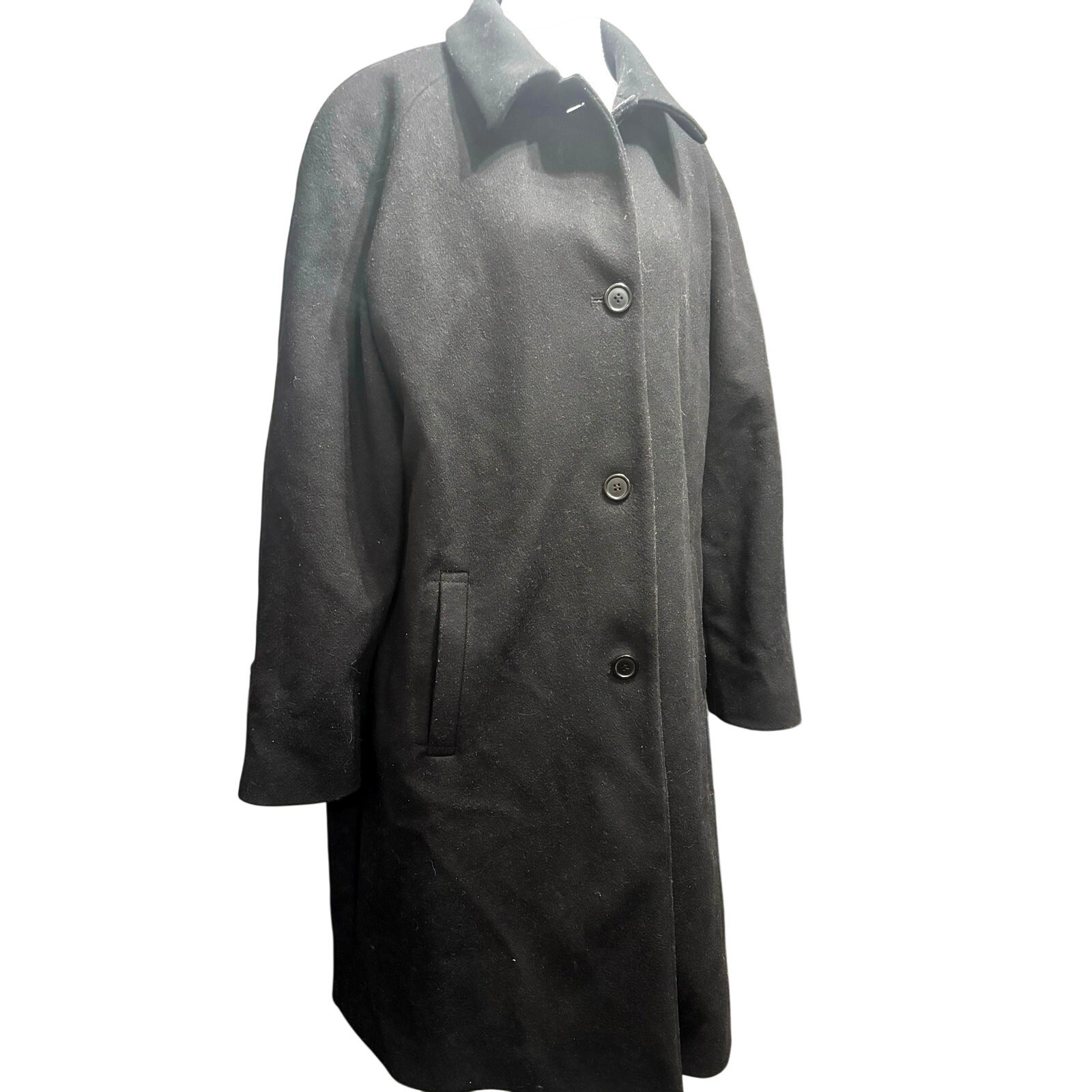 Jones New York wool long trenchcoat black minimalist old money size 14 W flaw
