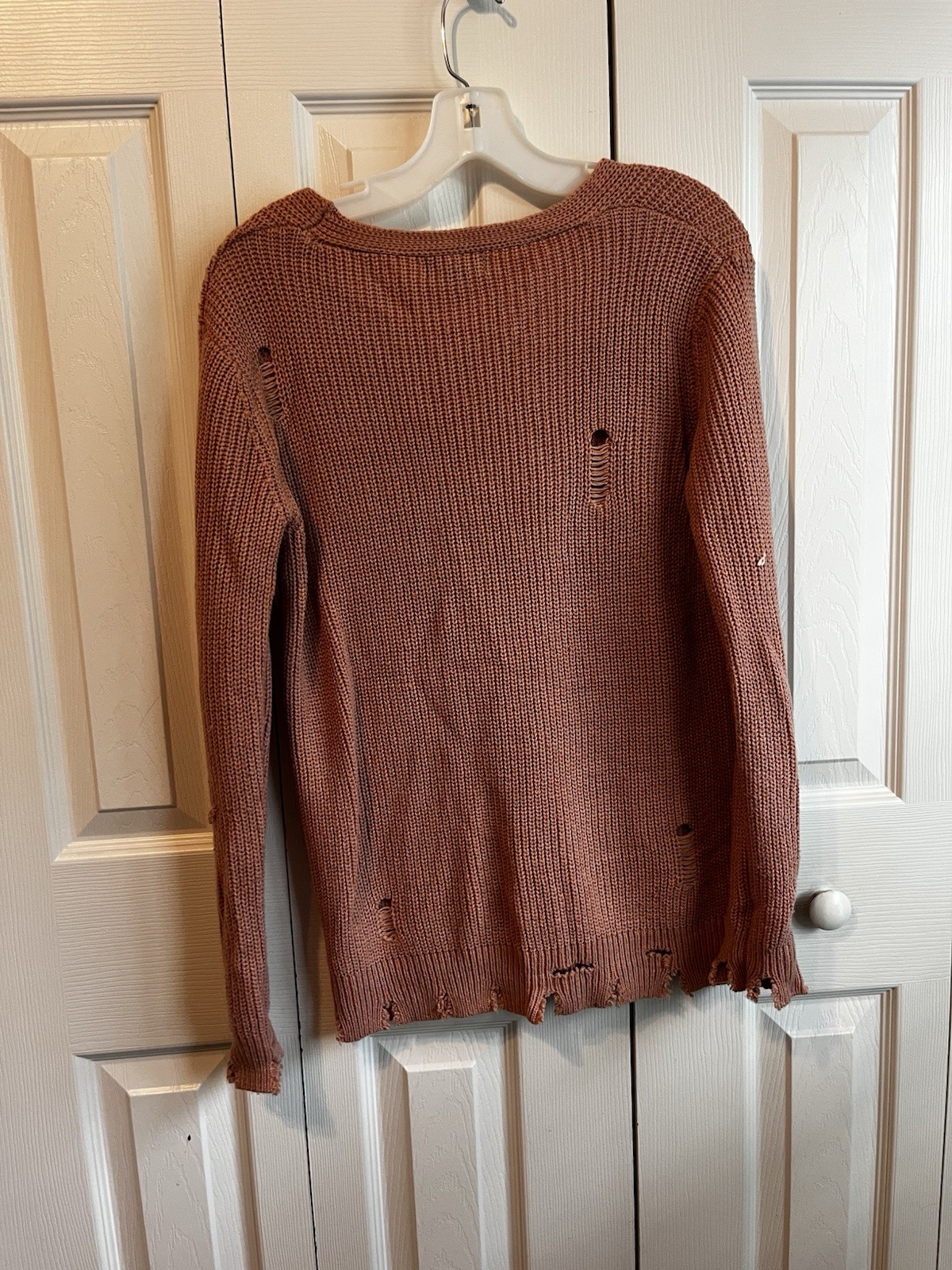 Ambiance Apparel Pink Solid Knit V-Neck Long Sleeve Pullover Sweater Women’s S