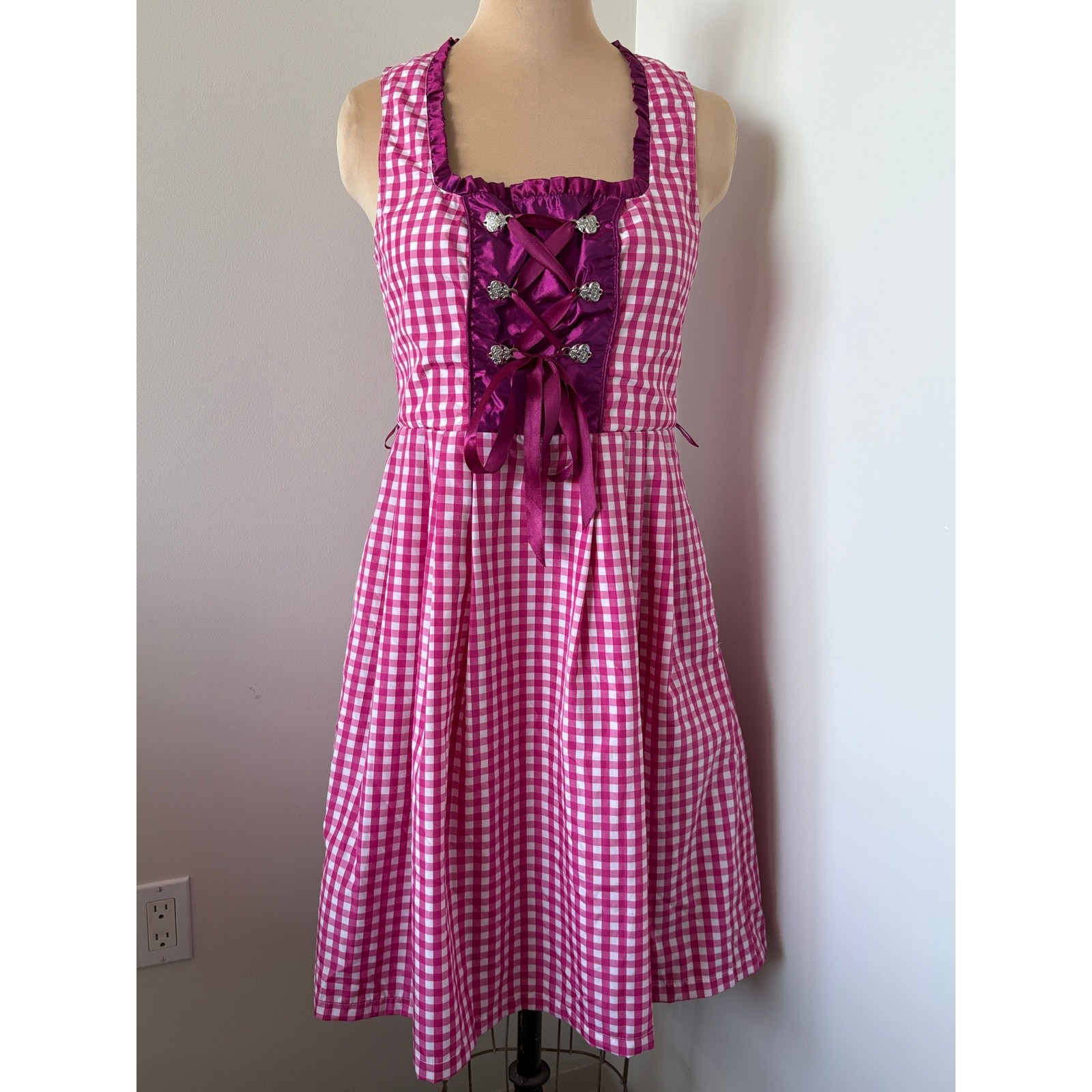 Bavarian Trachten Dirndl Sz EU40 Oktoberfest Milkmaid Coquette Gingham Corset