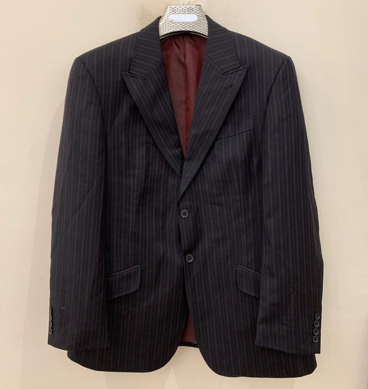 Classic vintage all worsted wool peak lapel charcoal jacket blazer 40R