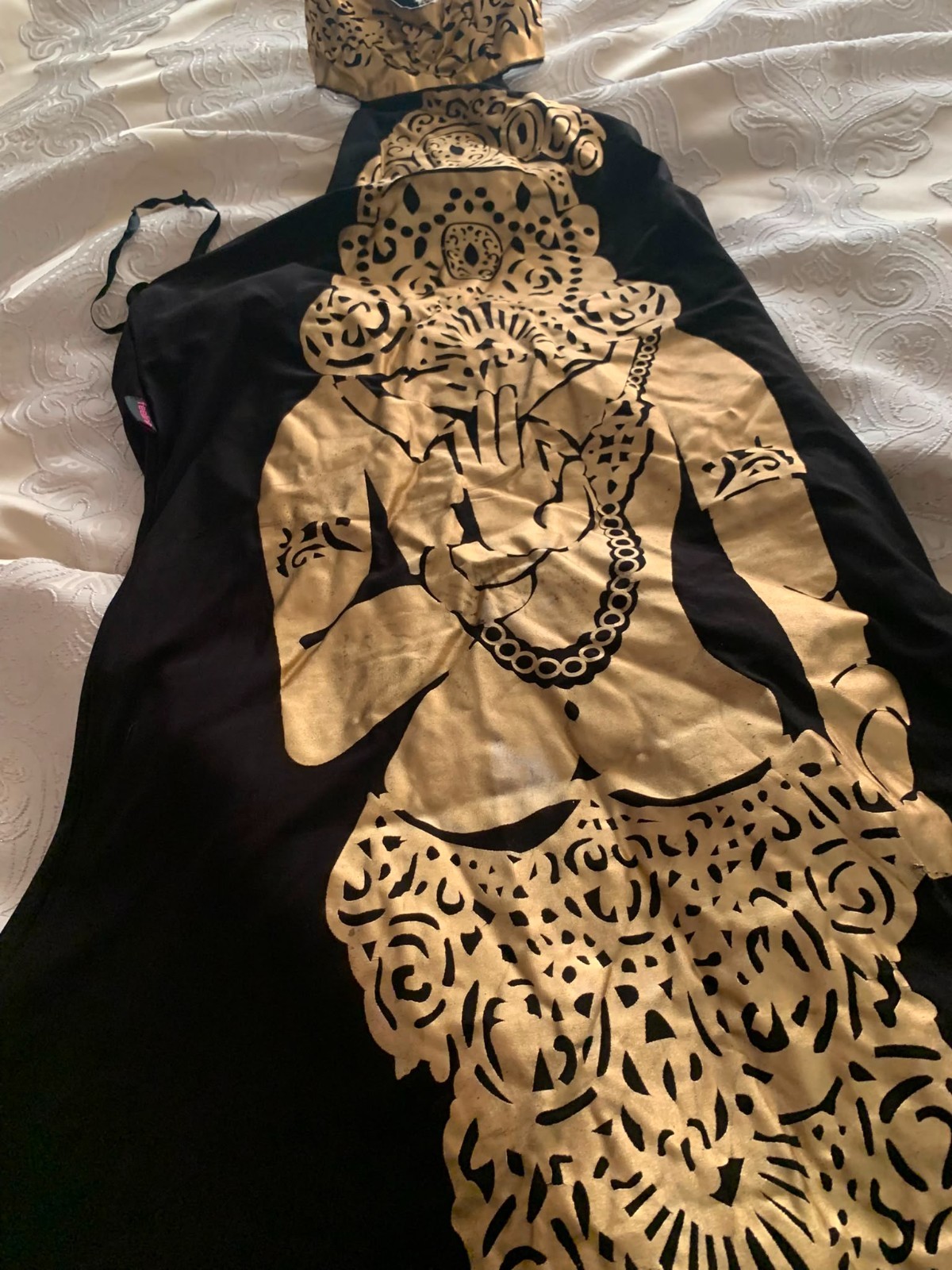 Feeling Black Dress with Elegant Gold Traditional Pattern – Size M