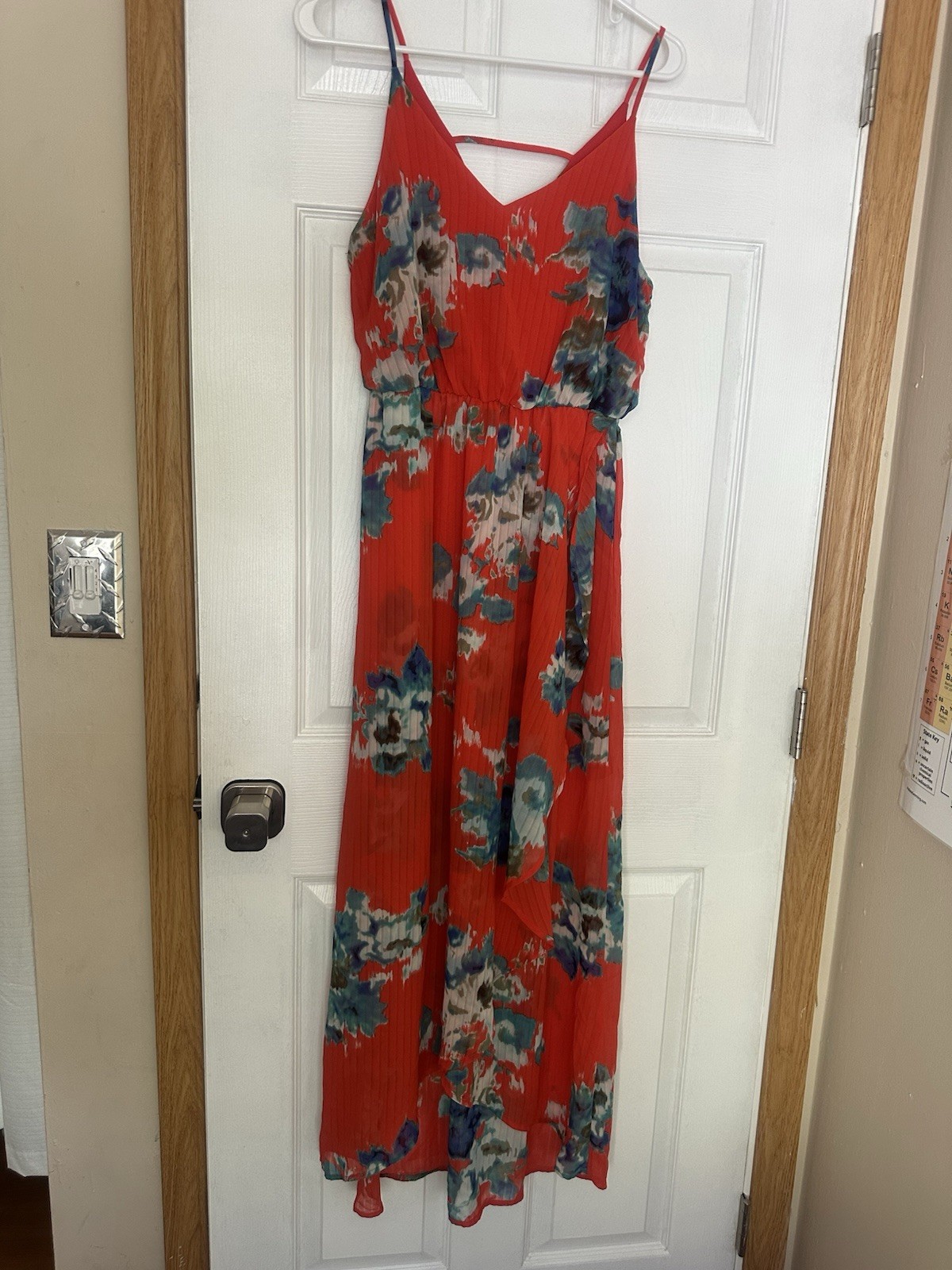 Shein Sky Red Floral Maxi Dress M V-Neck Sleeveless Strappy Chiffon