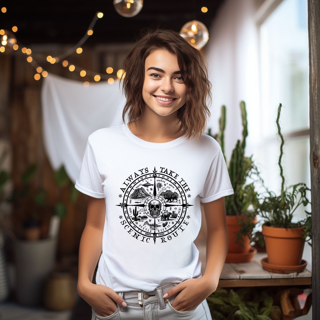 Always Take Scenic Route Compass T shirt Tshirt Graphic T’s Colors Available