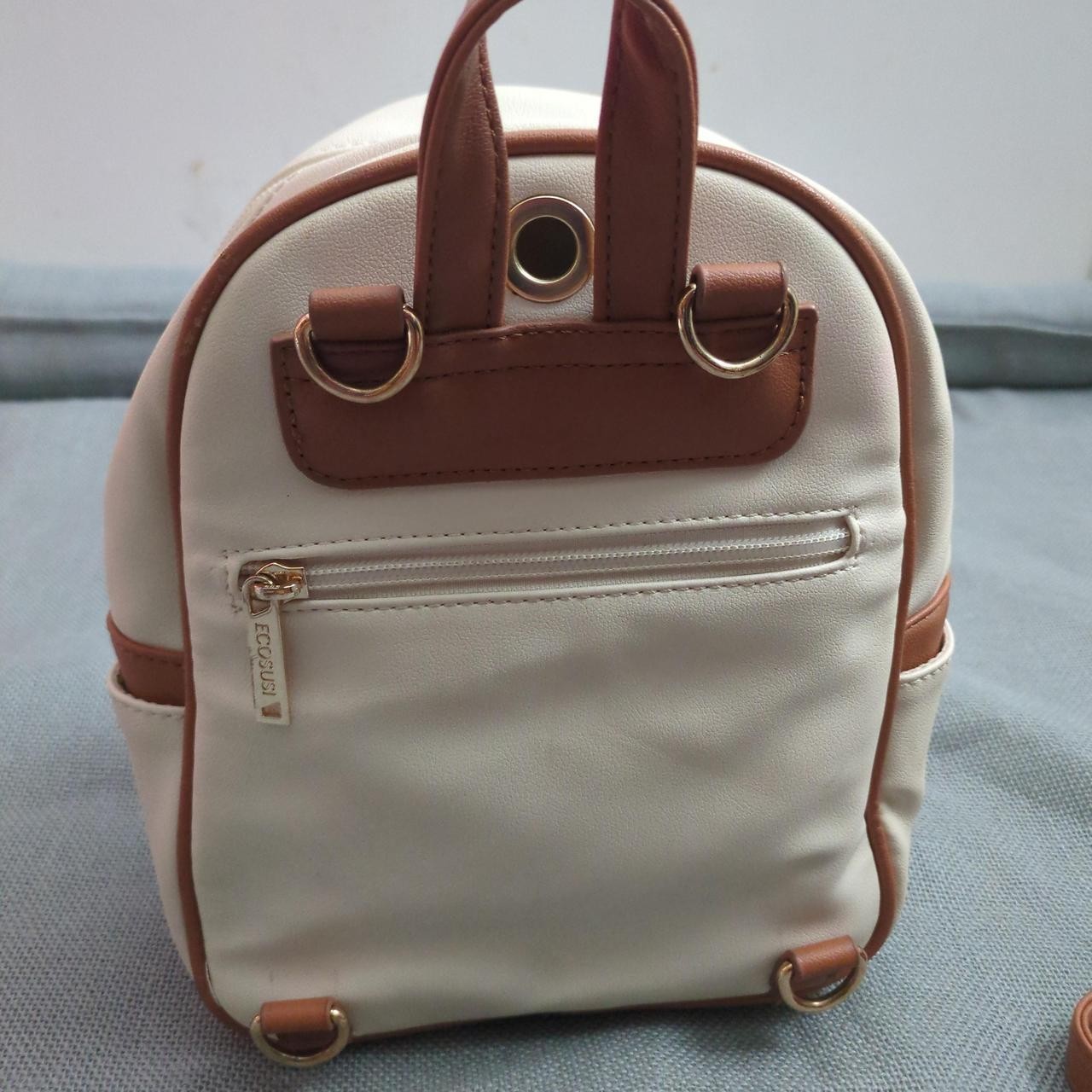 Ecosusi Beige/Brown Mini Backpack Purse w/ Tassel, Zip Closure, Pockets