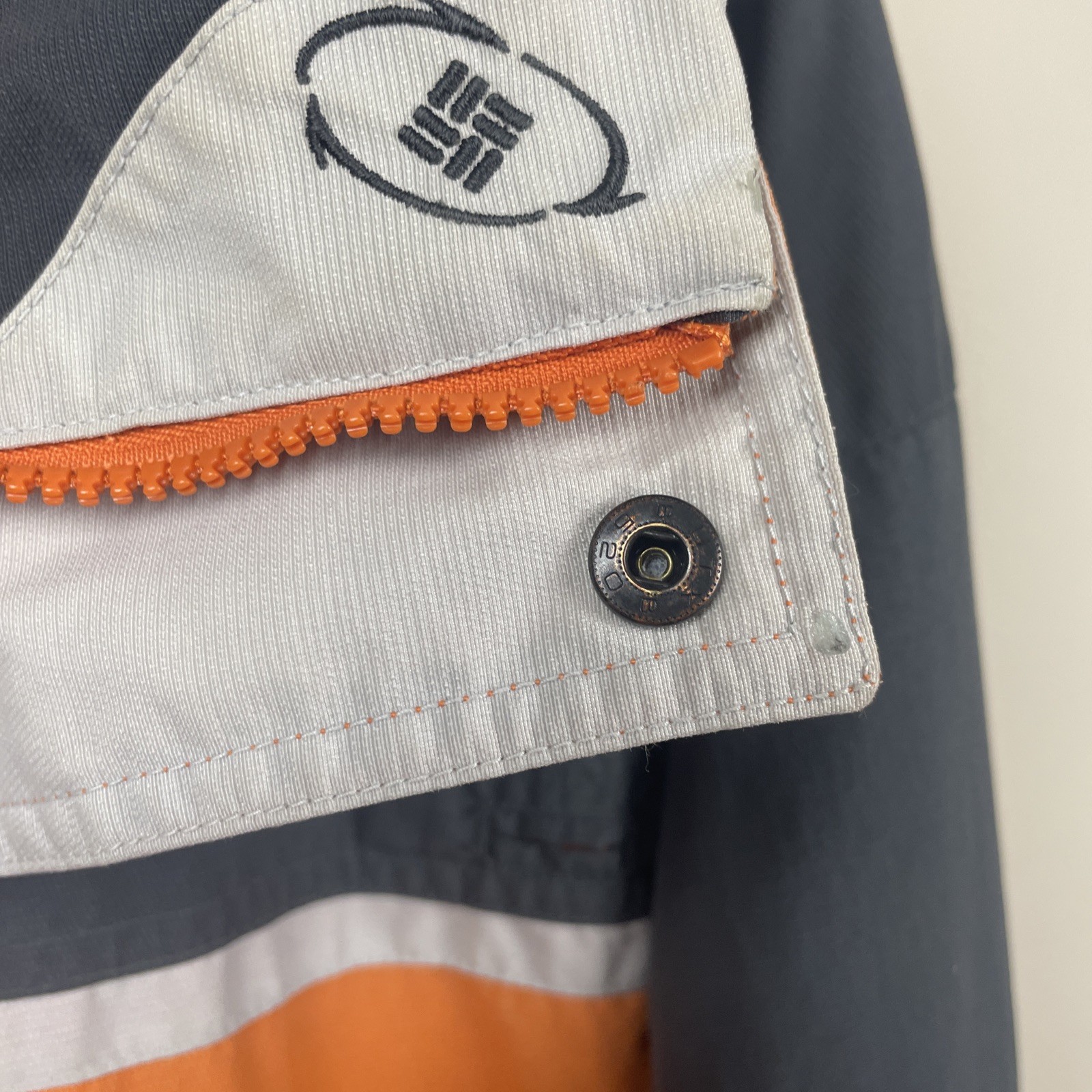 Columbia Men’s Full Zip Jacket Orange Gray Colorblock L Regular Stand-Up Hooded