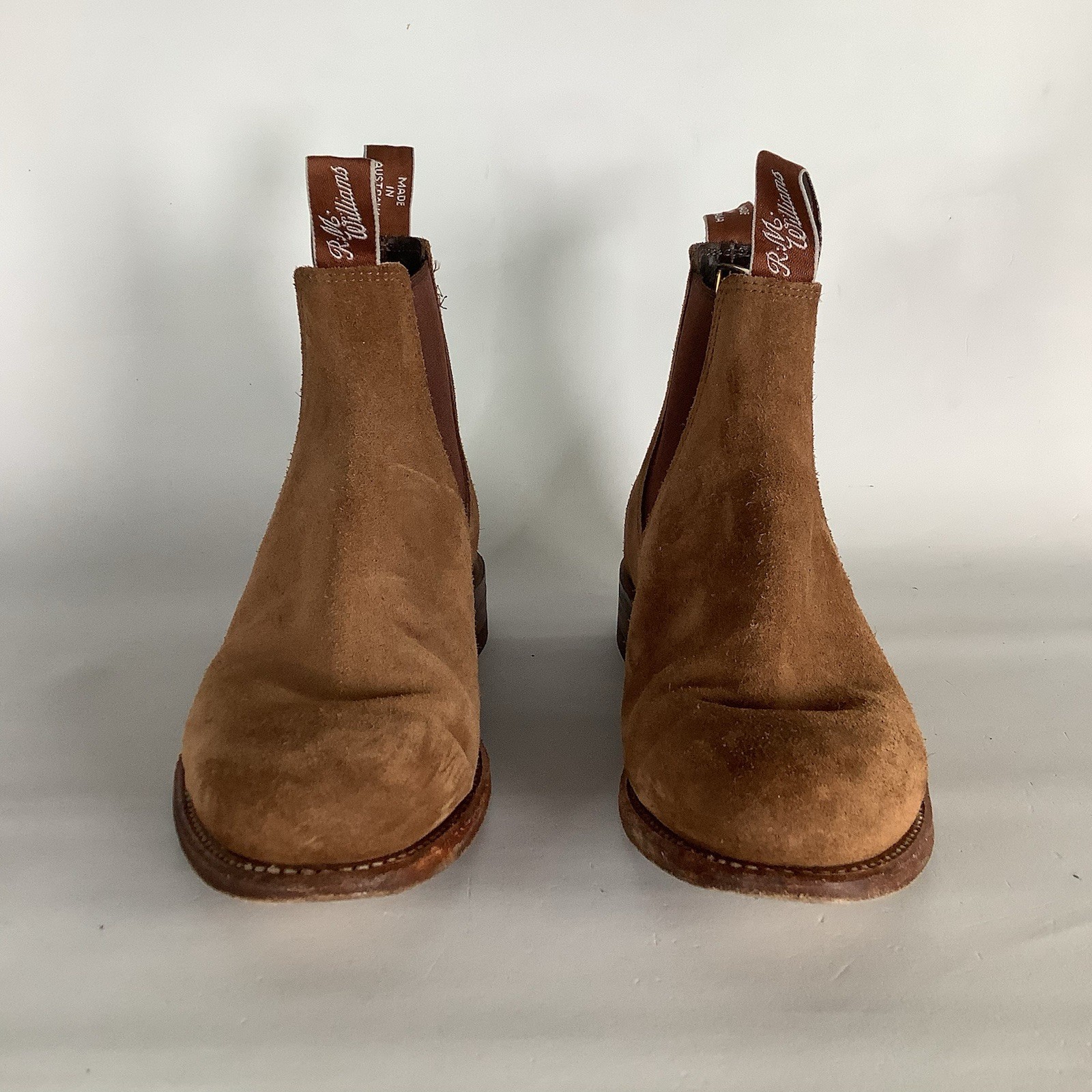 R.M. Williams Comfort Craftsman Suede Chelsea Boots in Brown / Size AU 8C / US 9